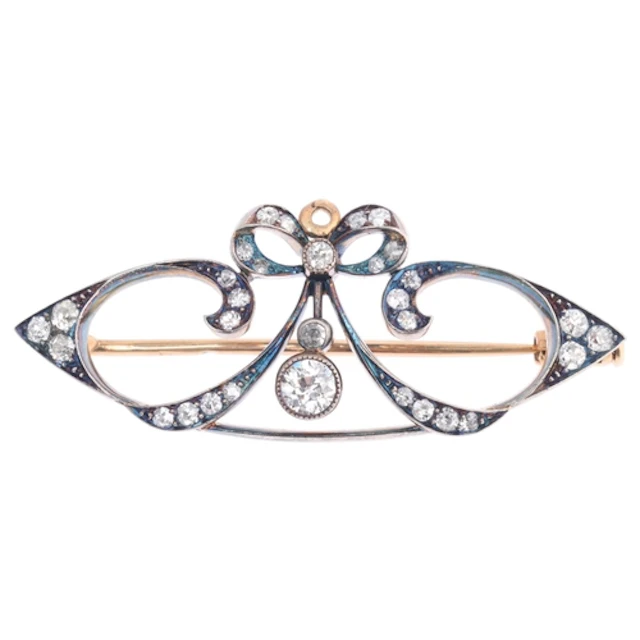 An Art Nouveau Austrian 14ct gold and silver diamond openwor...