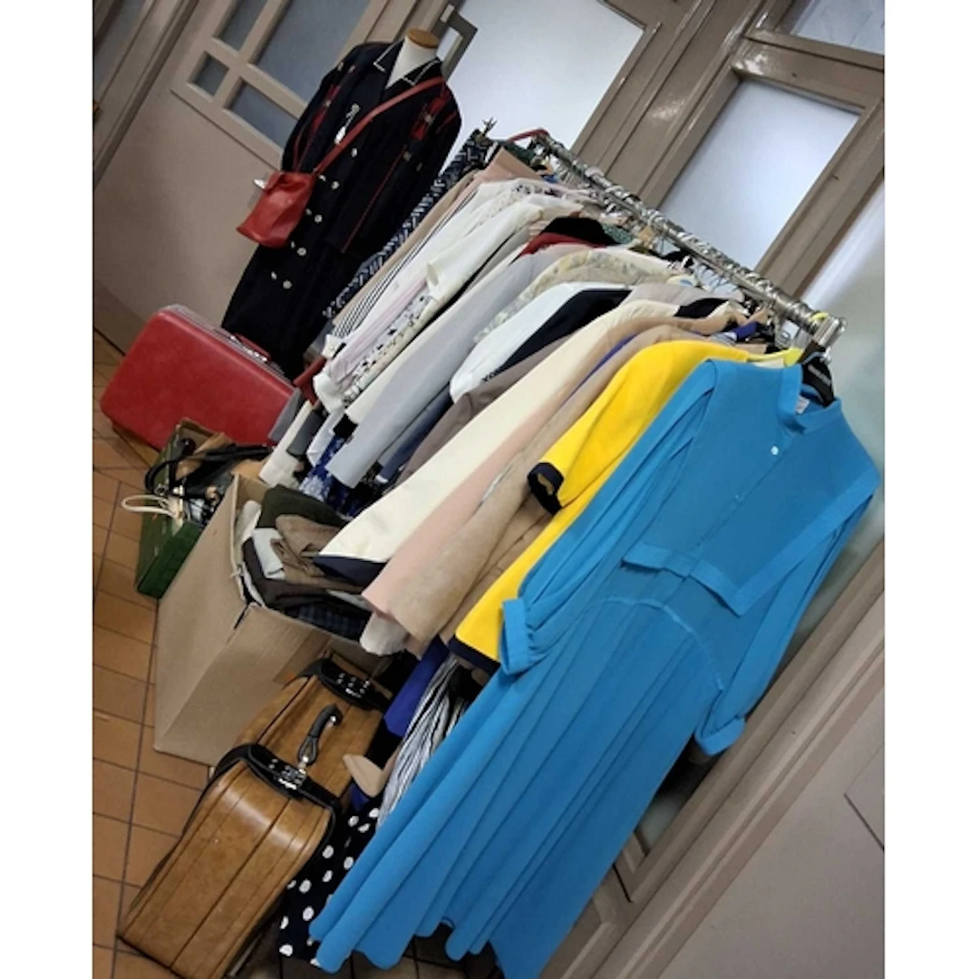 TWO BOXES AND LOOSE VINTAGE WOMEN'S CLOTHES AND ACCESSORIES,...