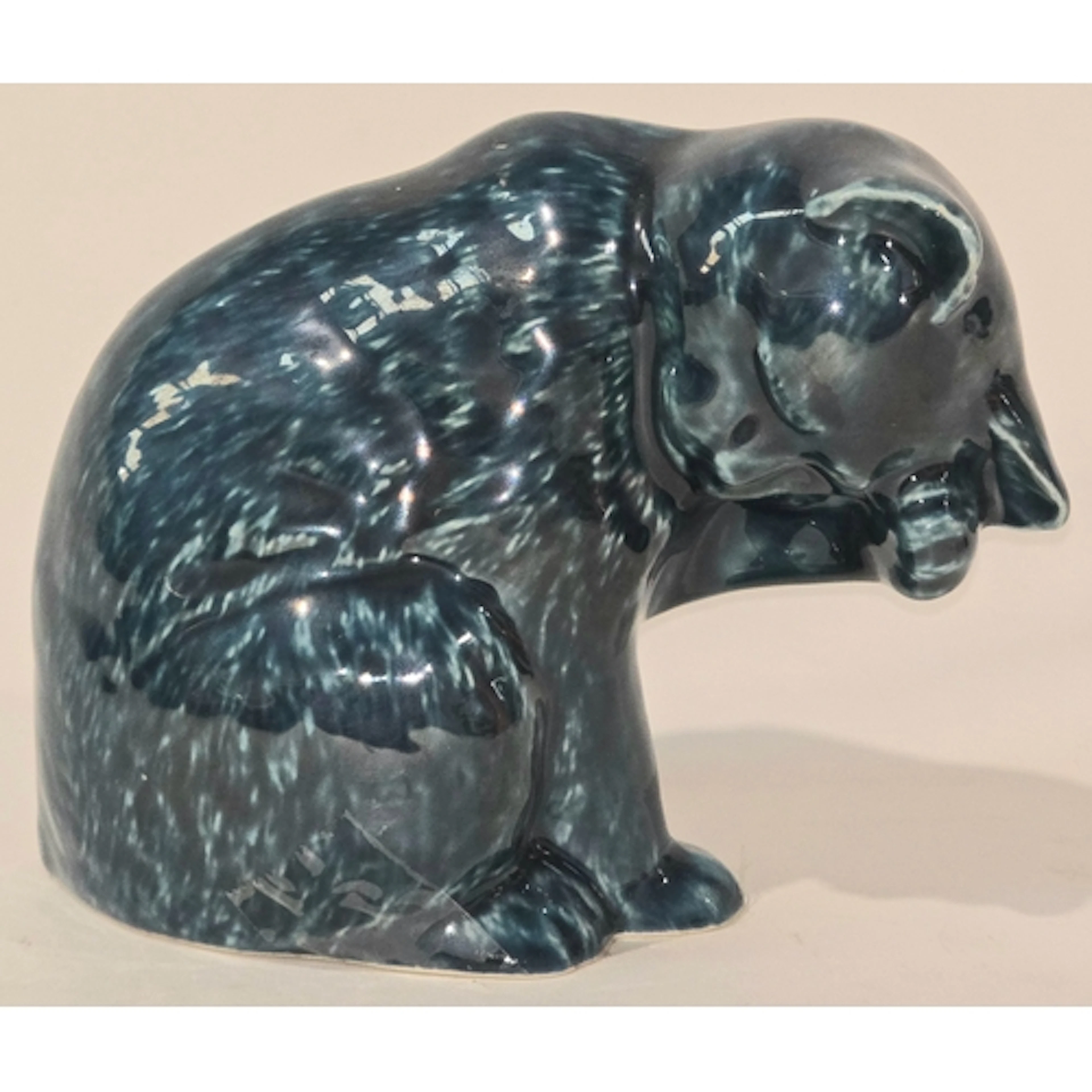 Poole Pottery hard to find Blue model of a Kitten washing.