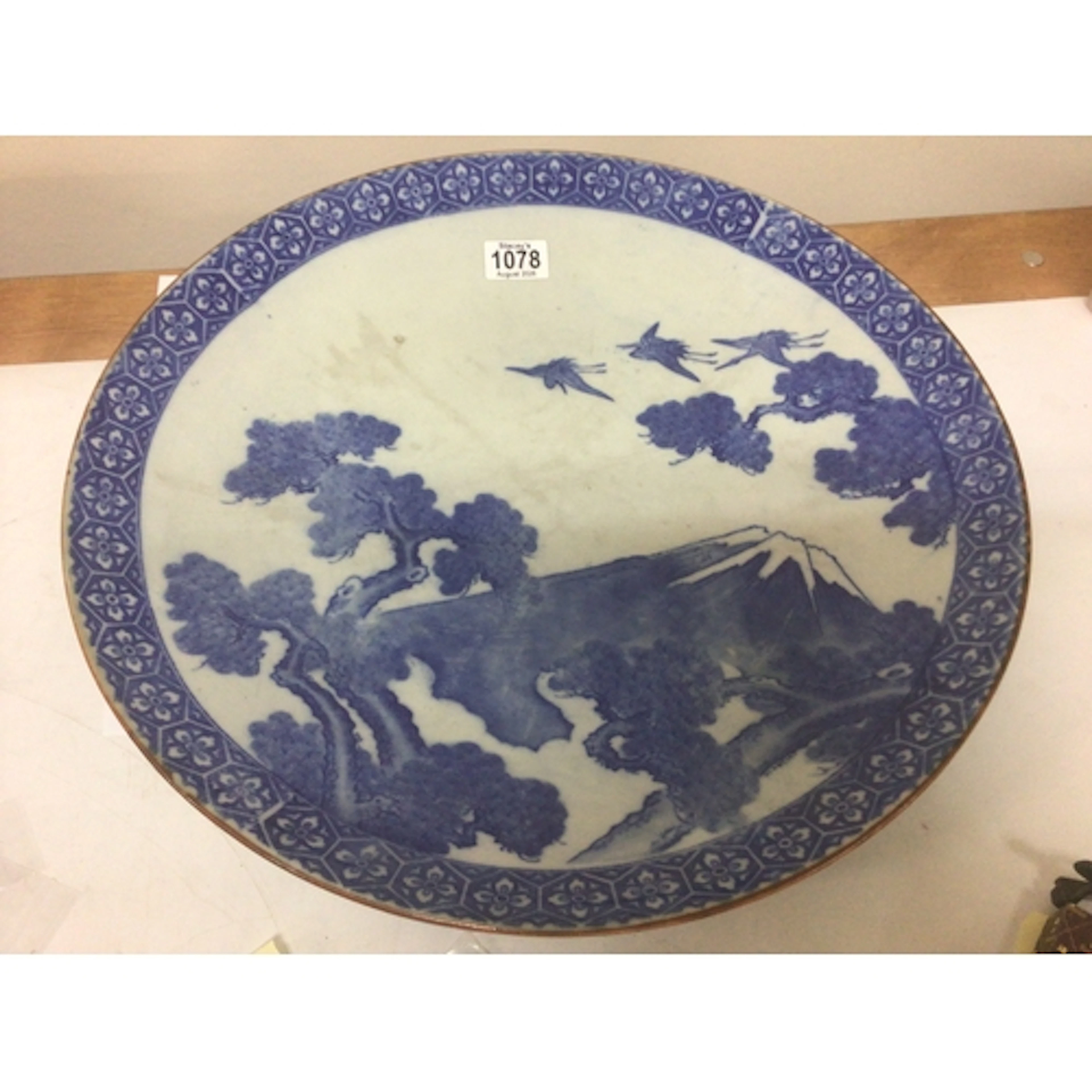 A Japanese blue and white wall charger depicting Mount Fuji ...