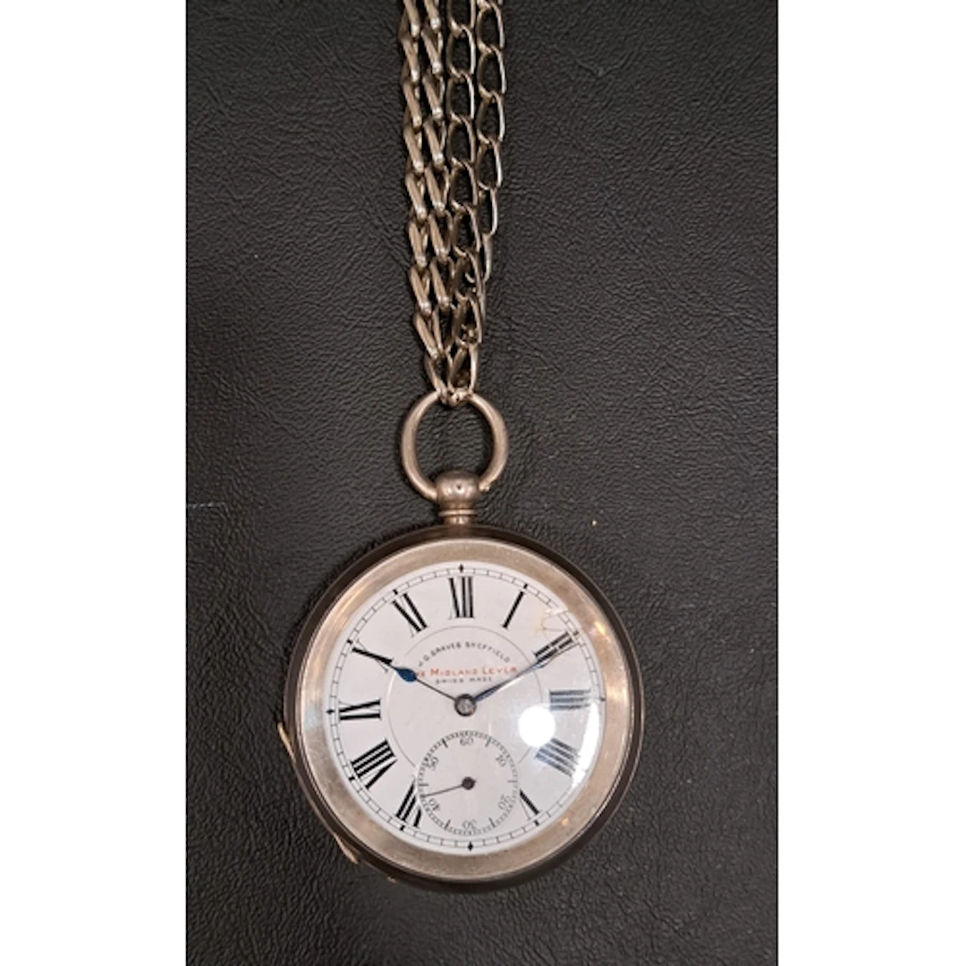 SILVER CASED POCKET WATCH the white enamel dial with Roman n...