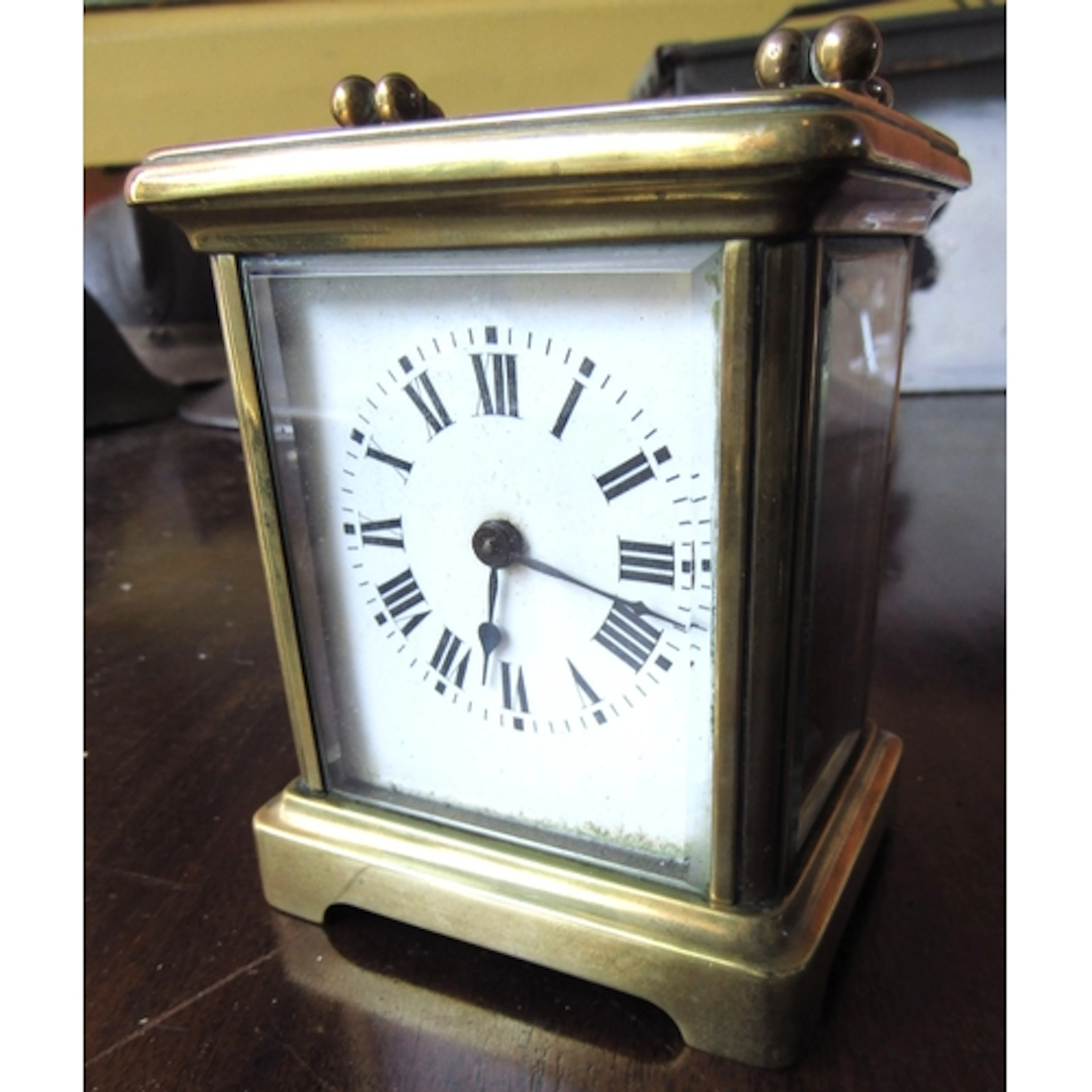 Antique Brass Bound Carriage Clock with Swing Carry Handle R...