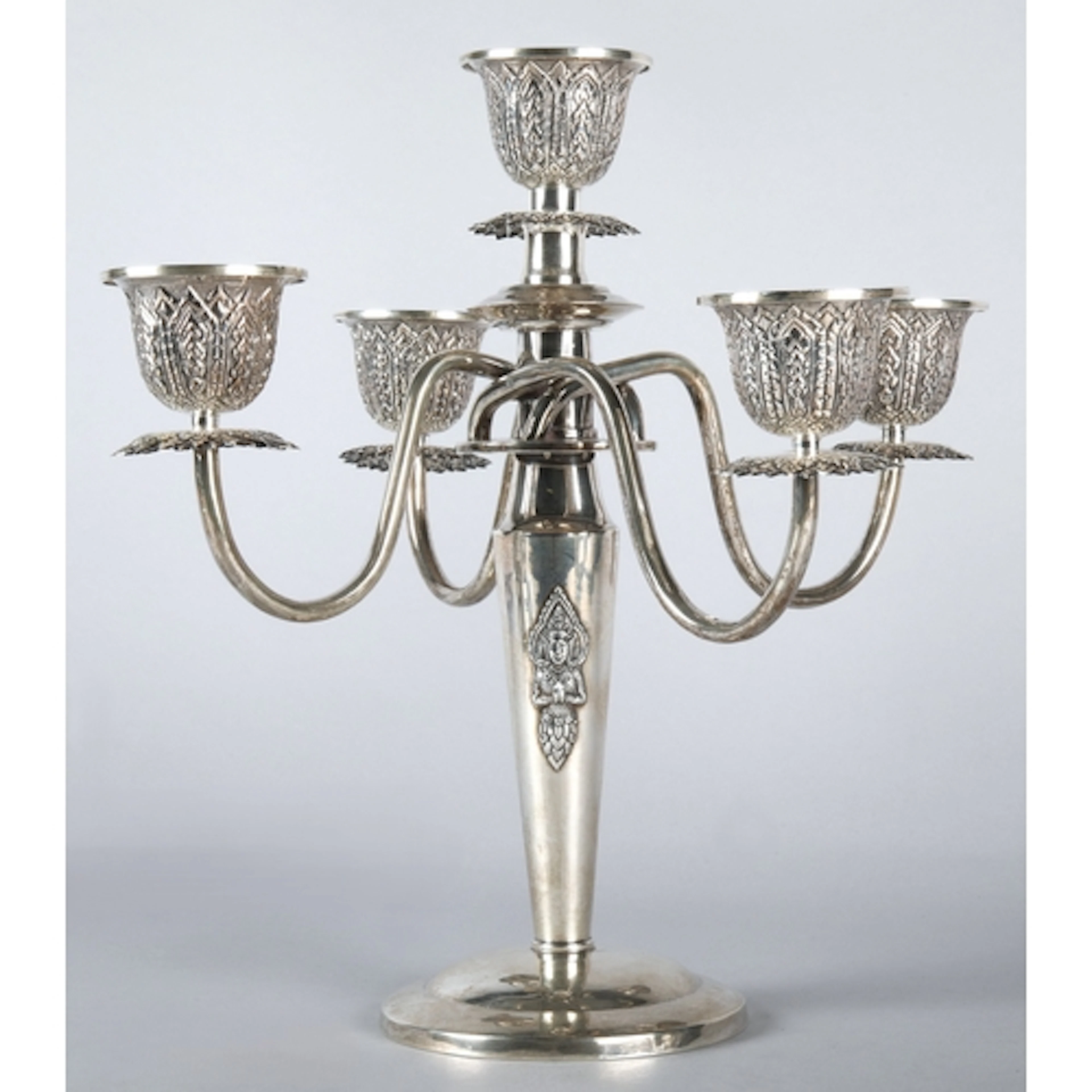 Thai sterling silver four branch candleabra by Thai Nakon, t...
