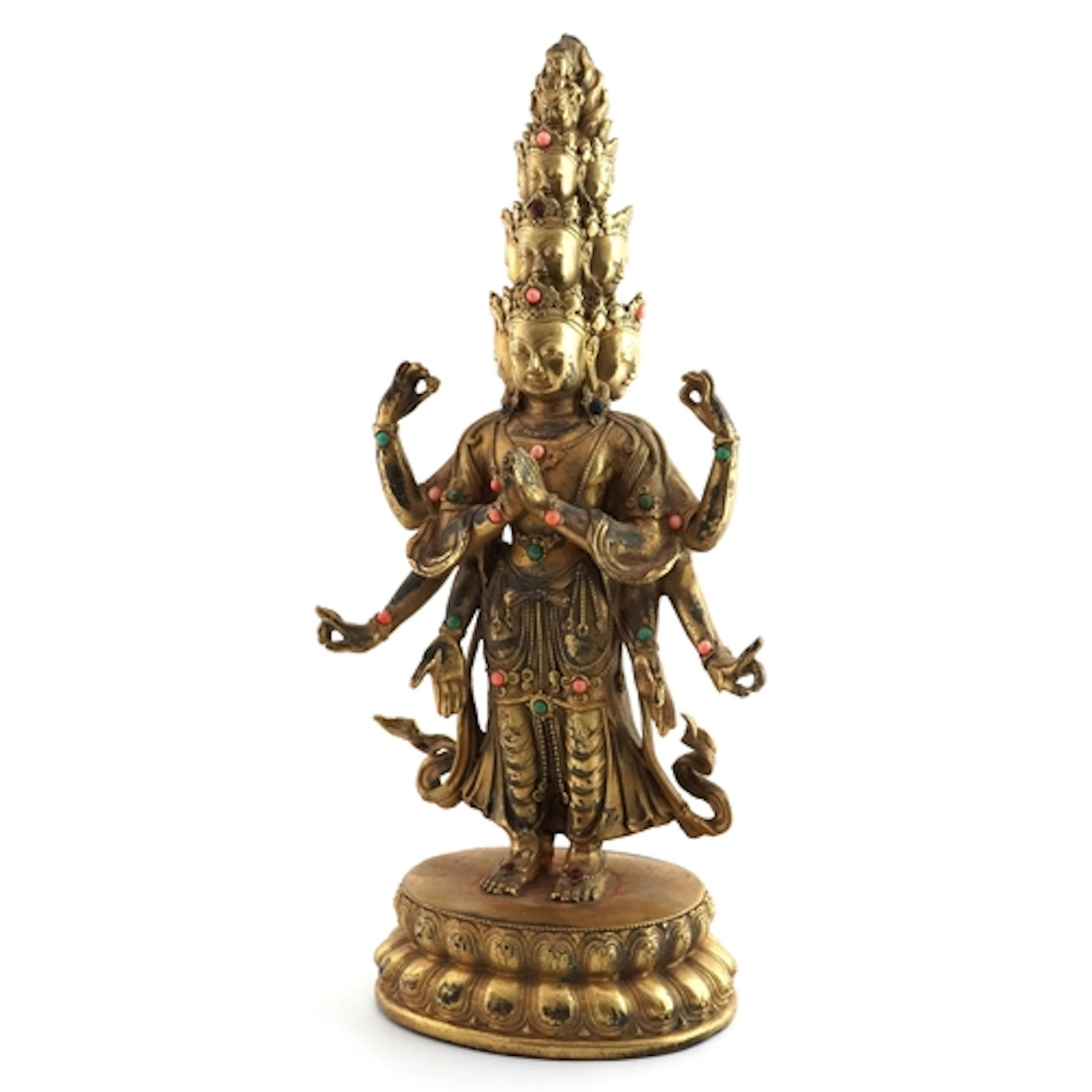 Chino Tibetan patinated bronze figure of a Buddha set with p...