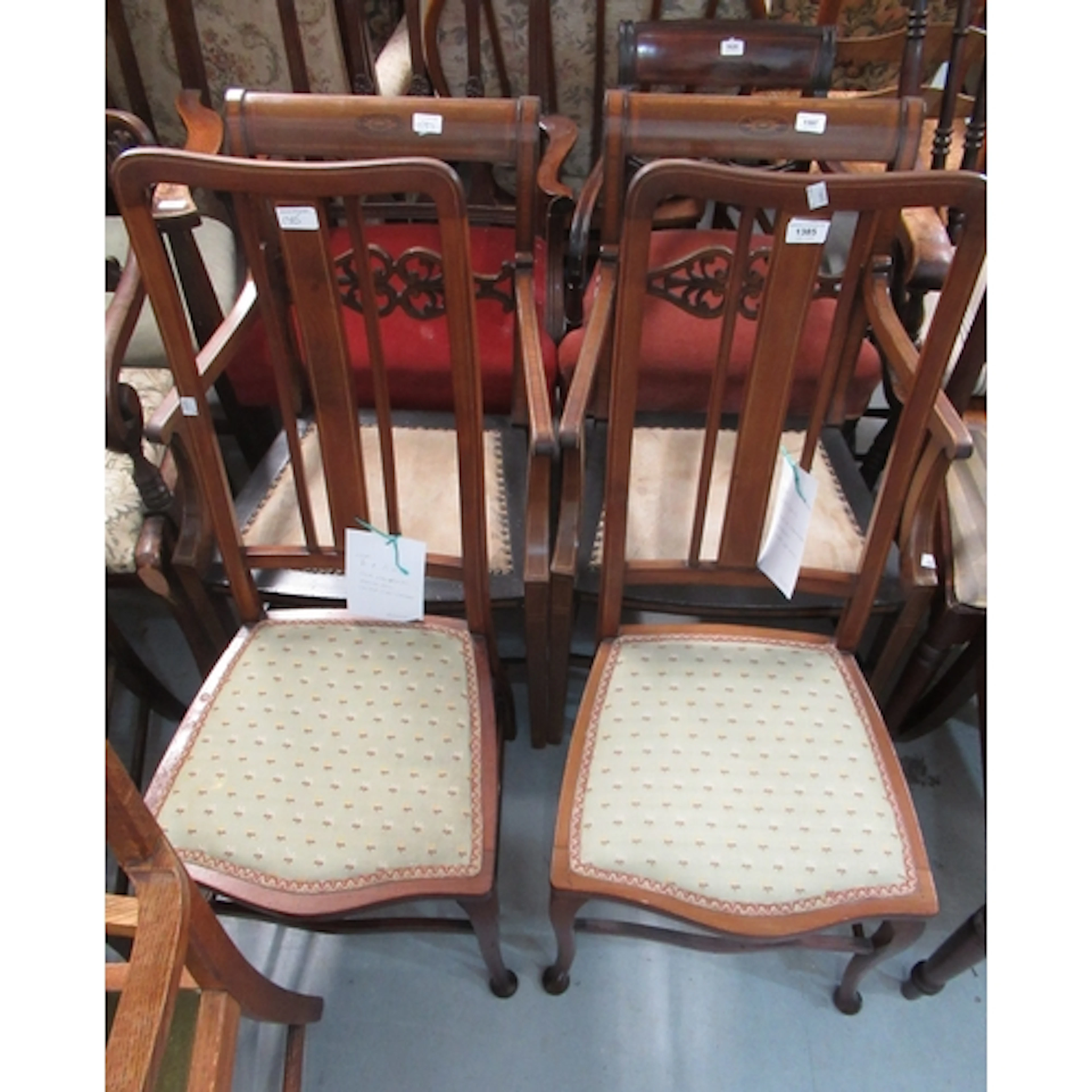 Pair of Edwardian mahogany side chairs with splat backs and ...