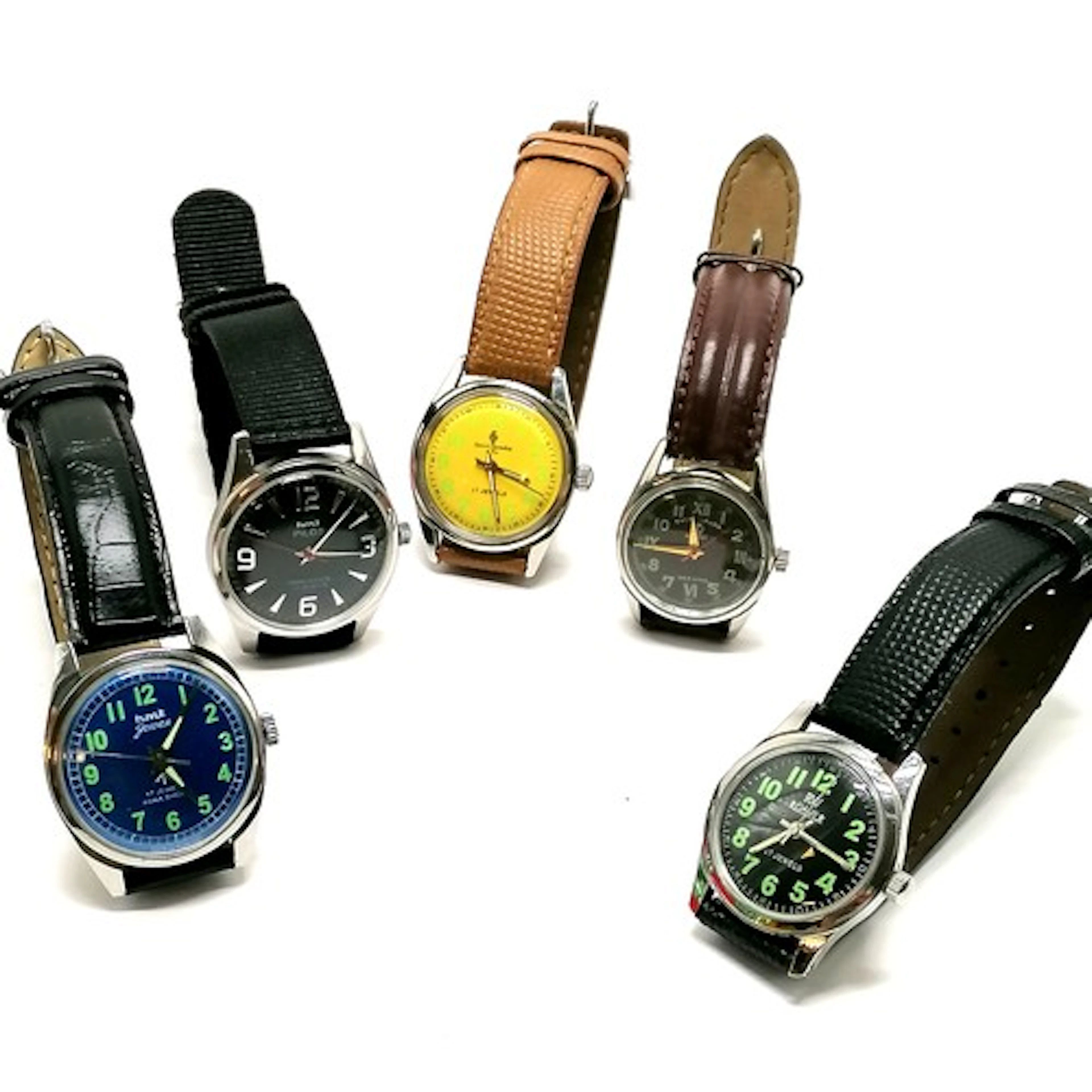5 x stainless steel manual wind wristwatches - Hmt Pilot (34...