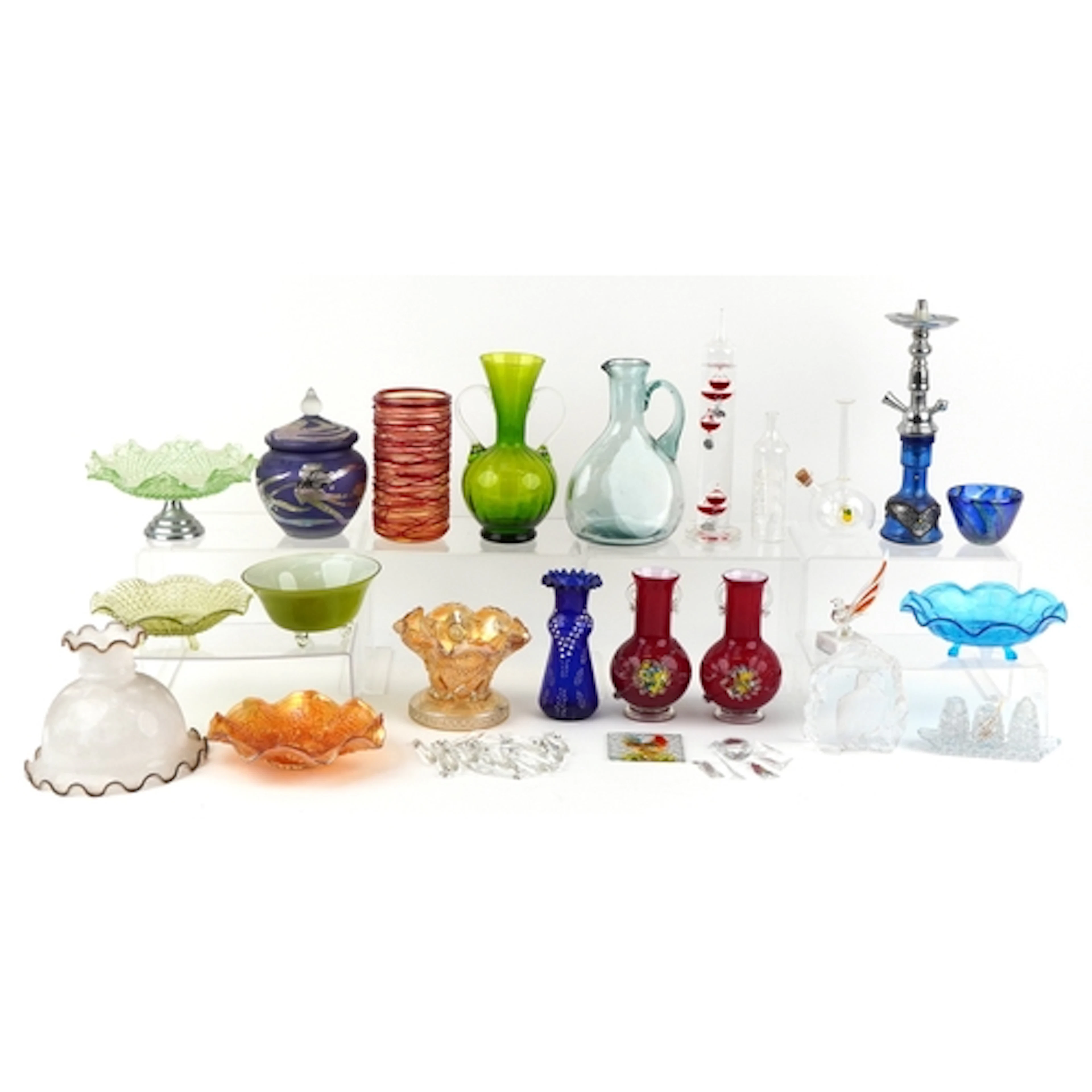 Large selection of antique and later colourful glassware inc...