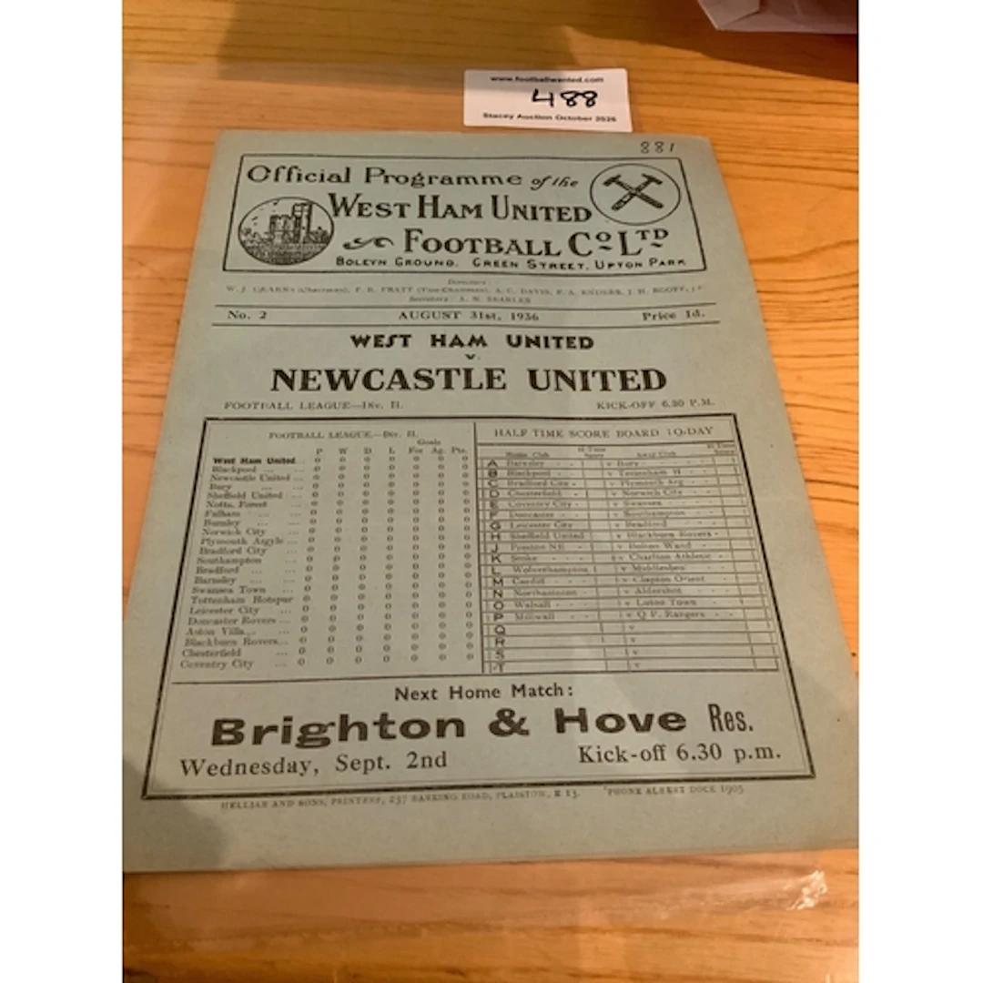 36/37 West Ham v Newcastle United Football Programme: Good c...
