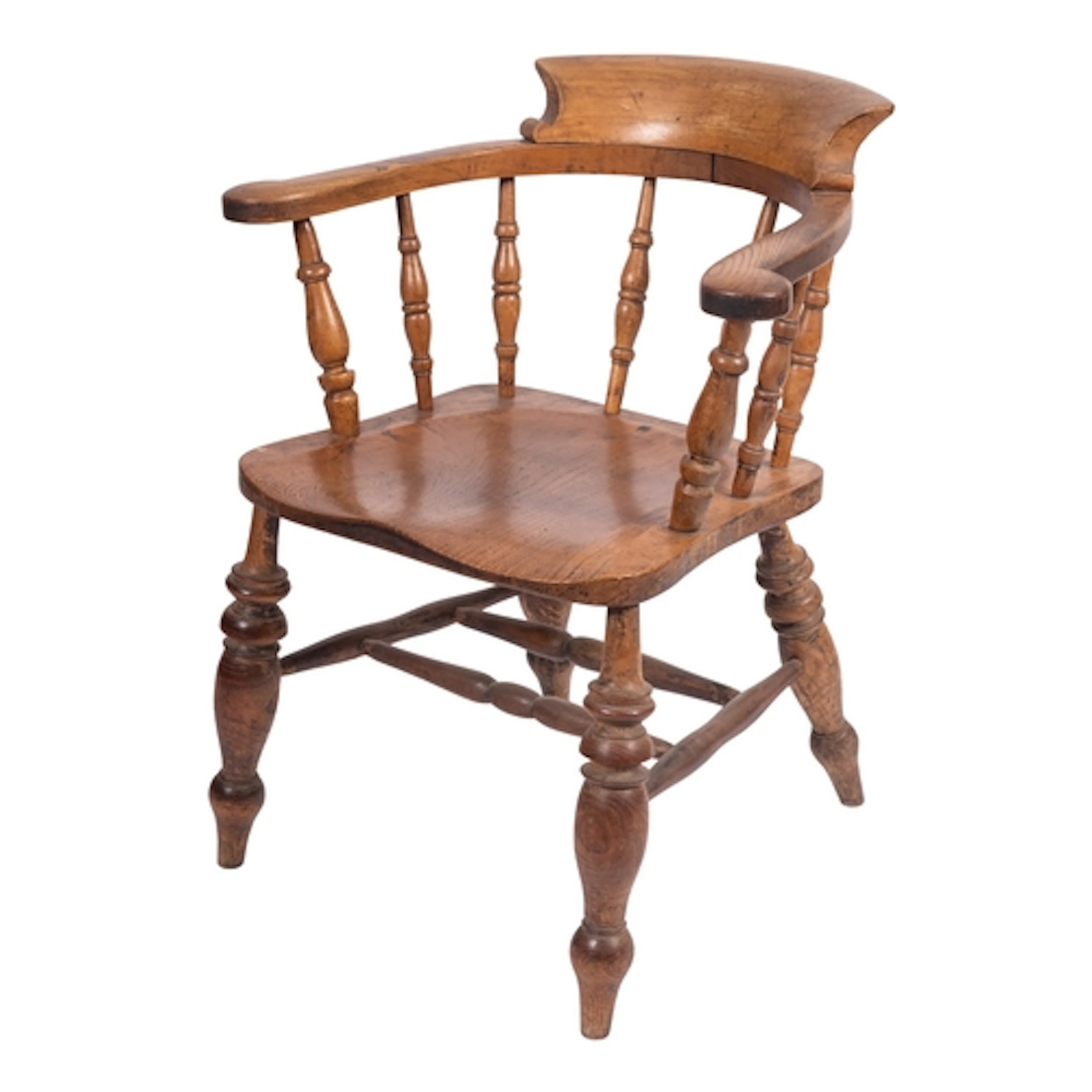A Victorian elm and oak ''Smoker's Bow'' elbow chair, late 1...