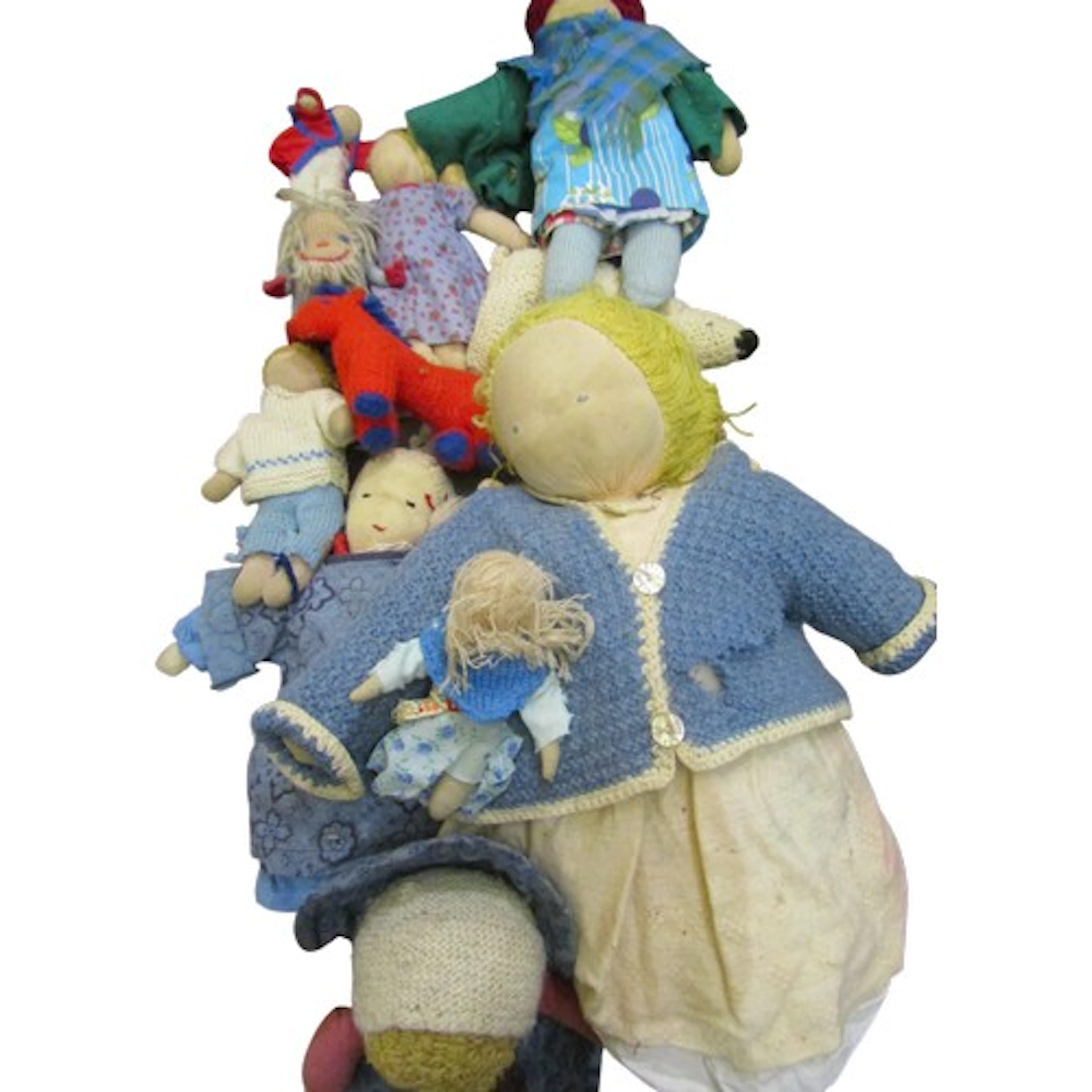 A collection of Steiner school made toys mainly dolls but in...