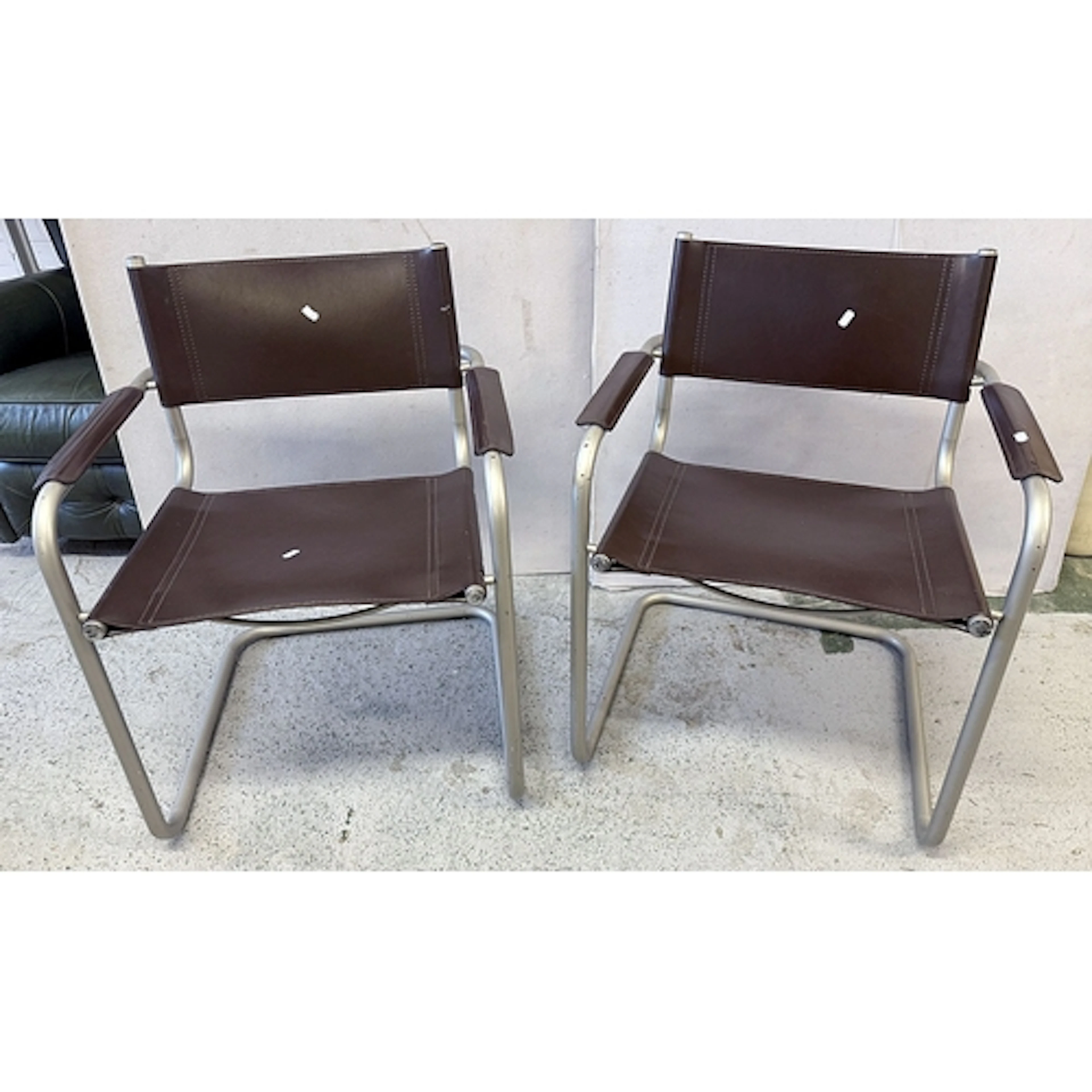 Pair Wassily Style Chairs with brown leather (2)