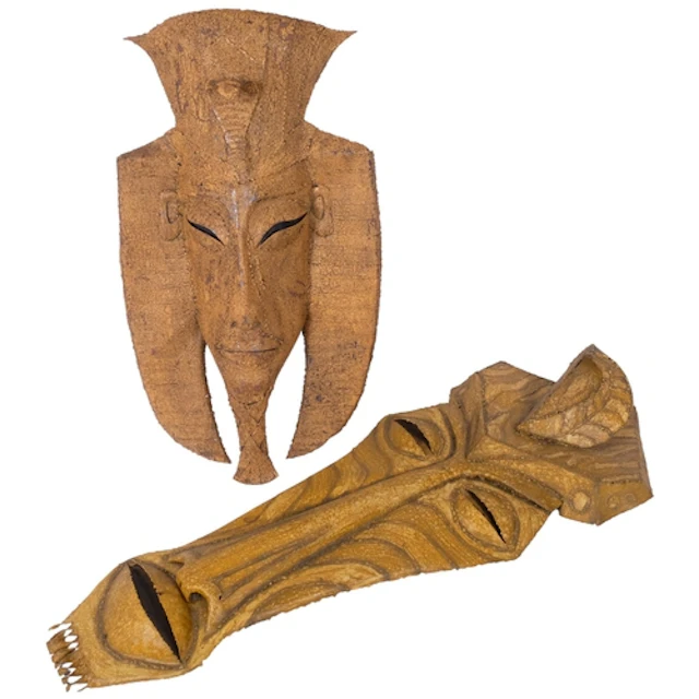 2 Egyptian style mixed media metal mask sculptures, largest ...