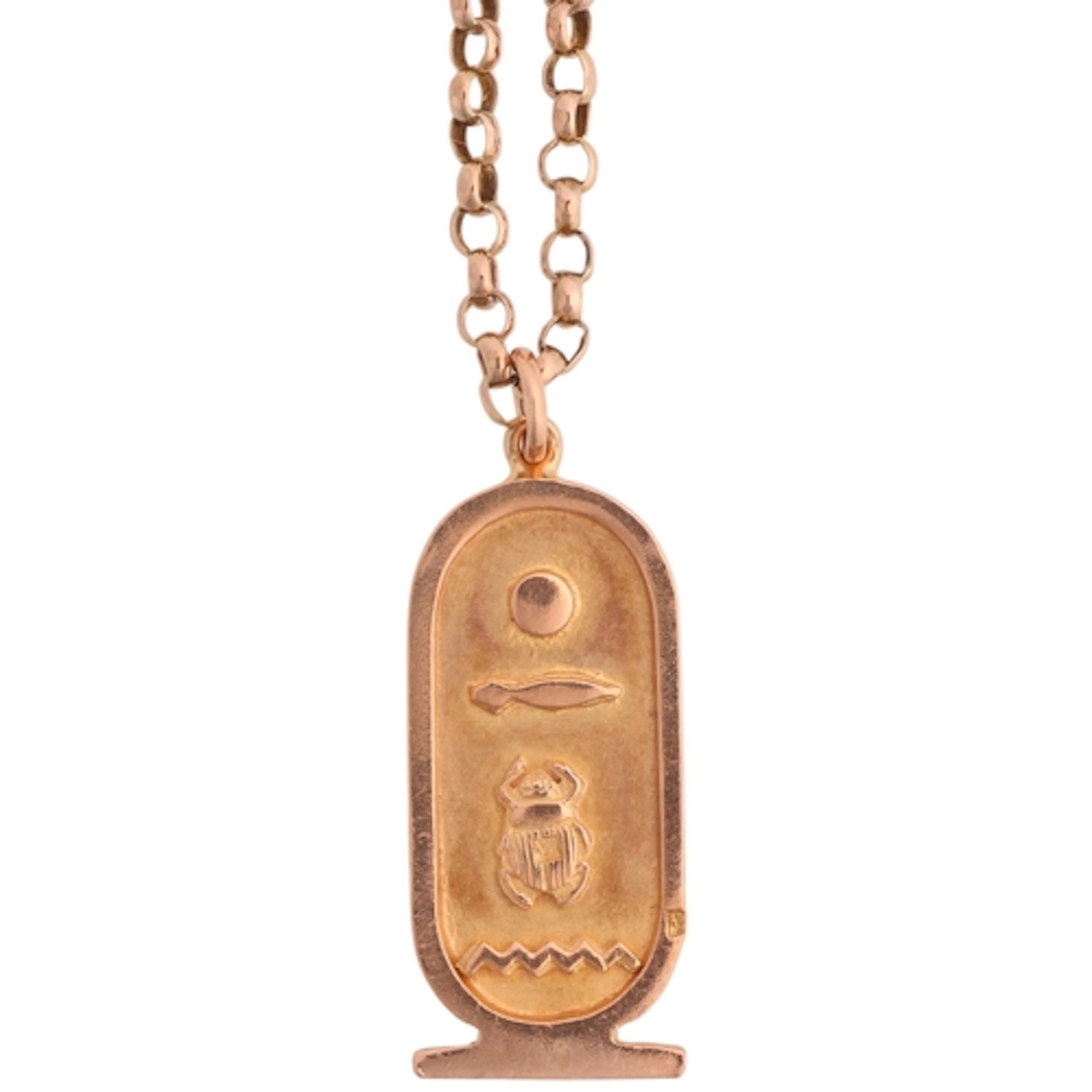 A Vintage Egyptian rose gold hieroglyphics tablet pendant ne...
