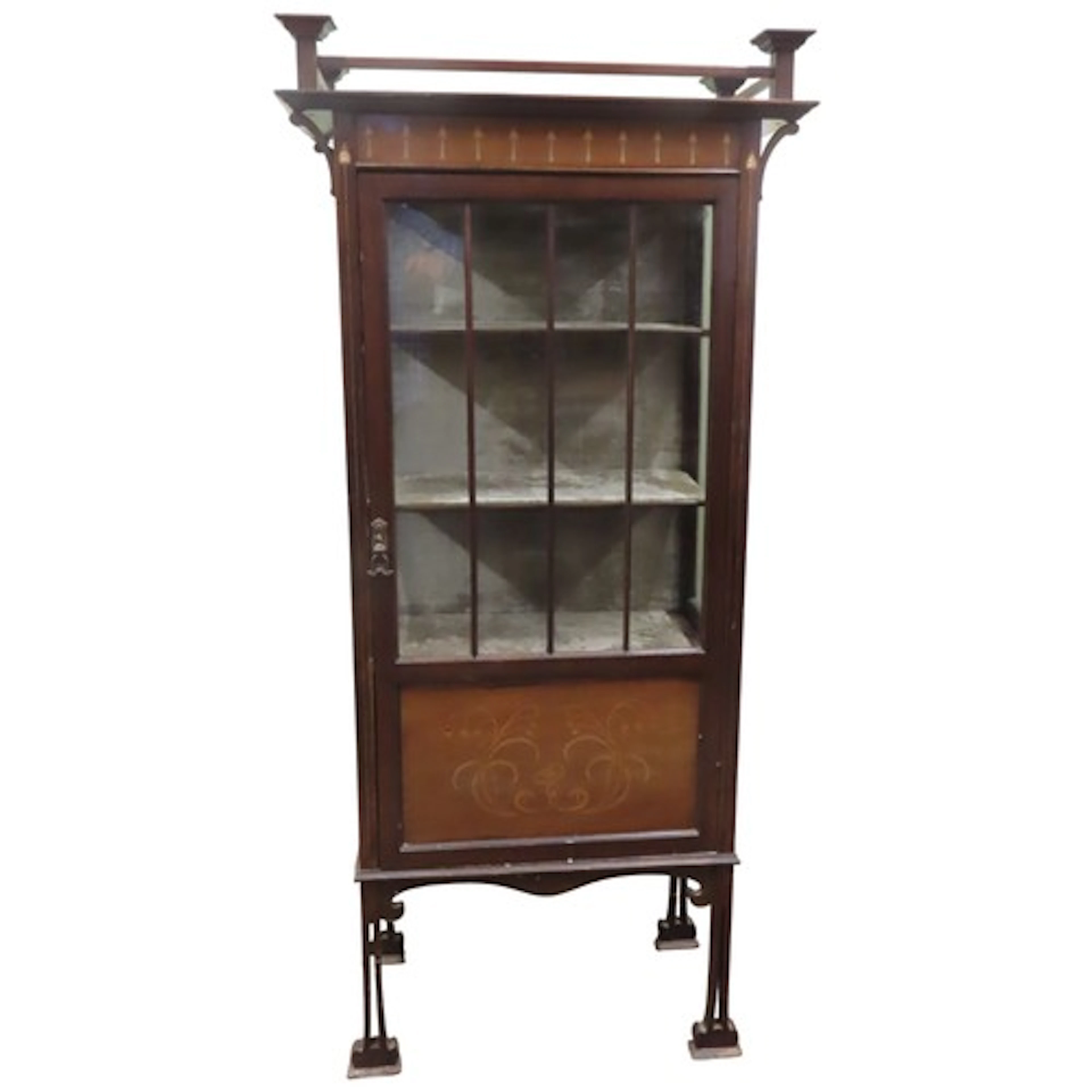 An Art Nouveau mahogany display cabinet with inlaid detail, ...
