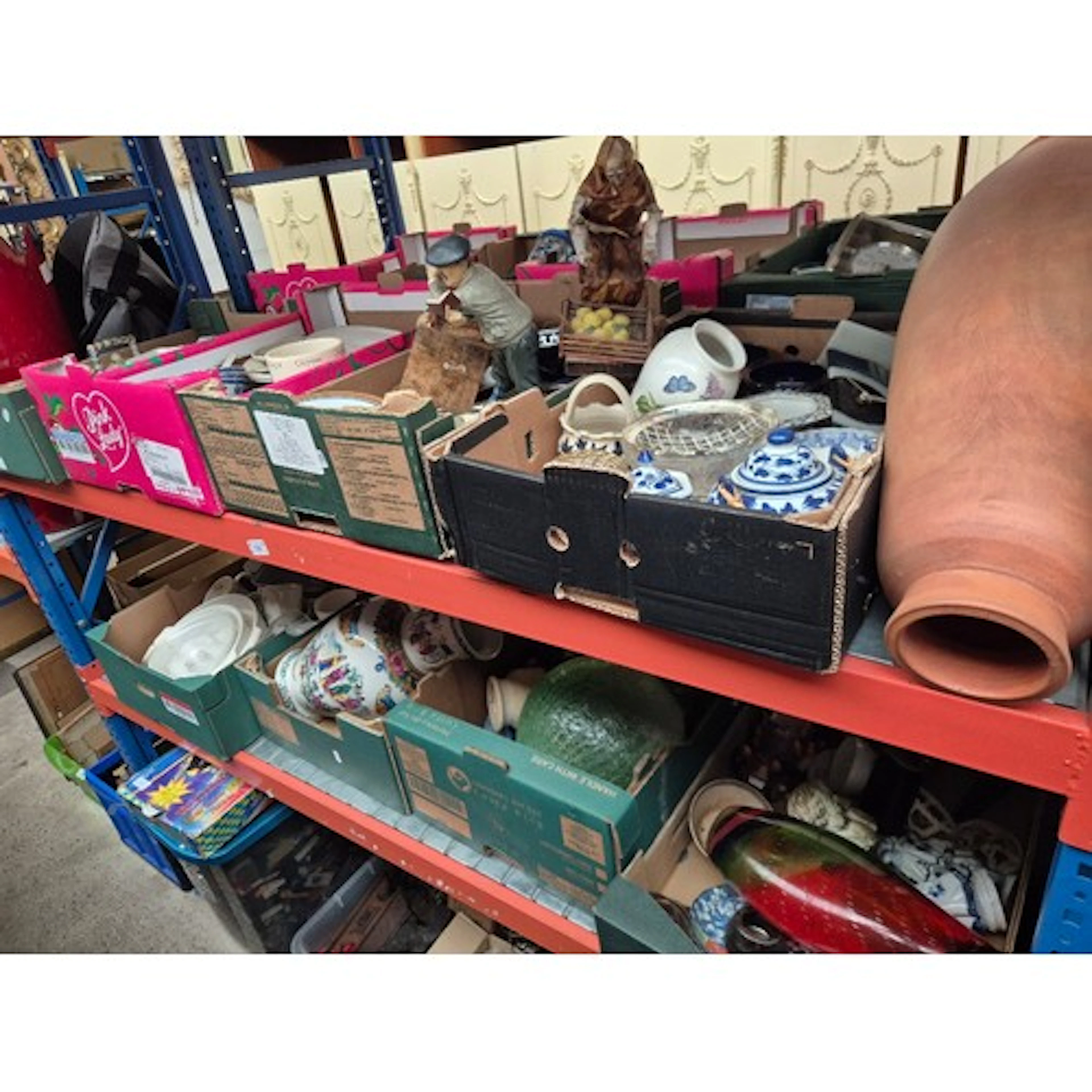 8 boxes of mixed ceramics and glass including large crackle...