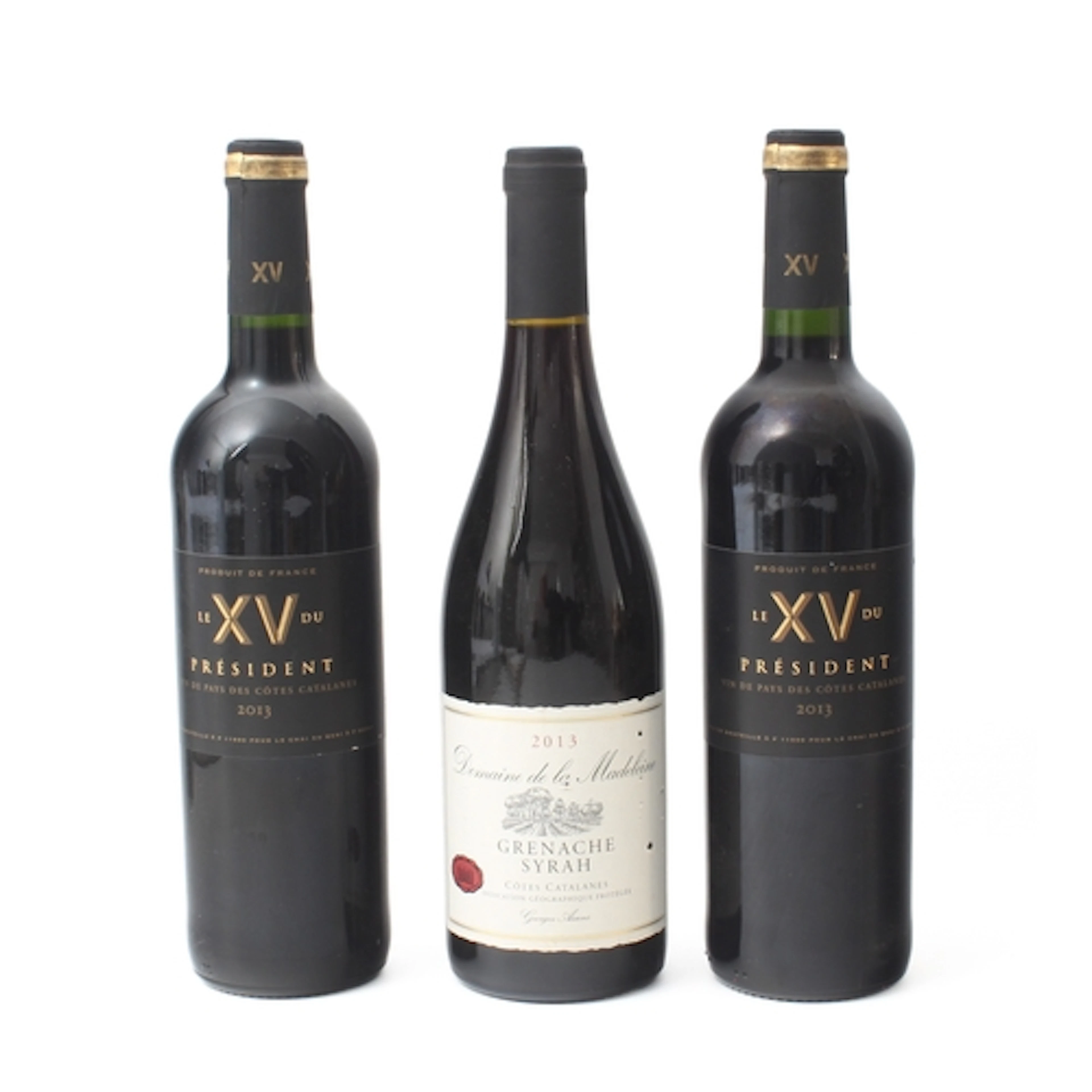Three bottles of 2013 Côtes Catalanes red - 2 x Le XV du Pré...