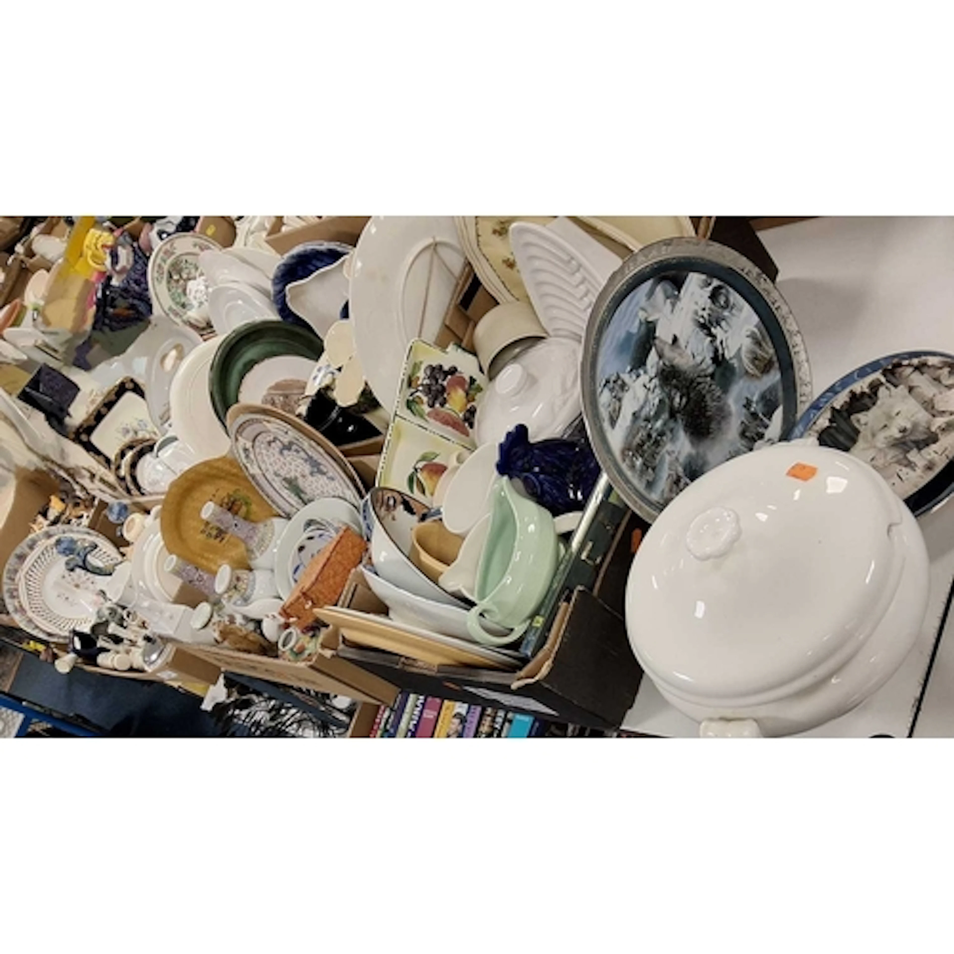 FIVE BOXES AND LOOSE TEA/DINNERWARES MOSTLY, also included g...
