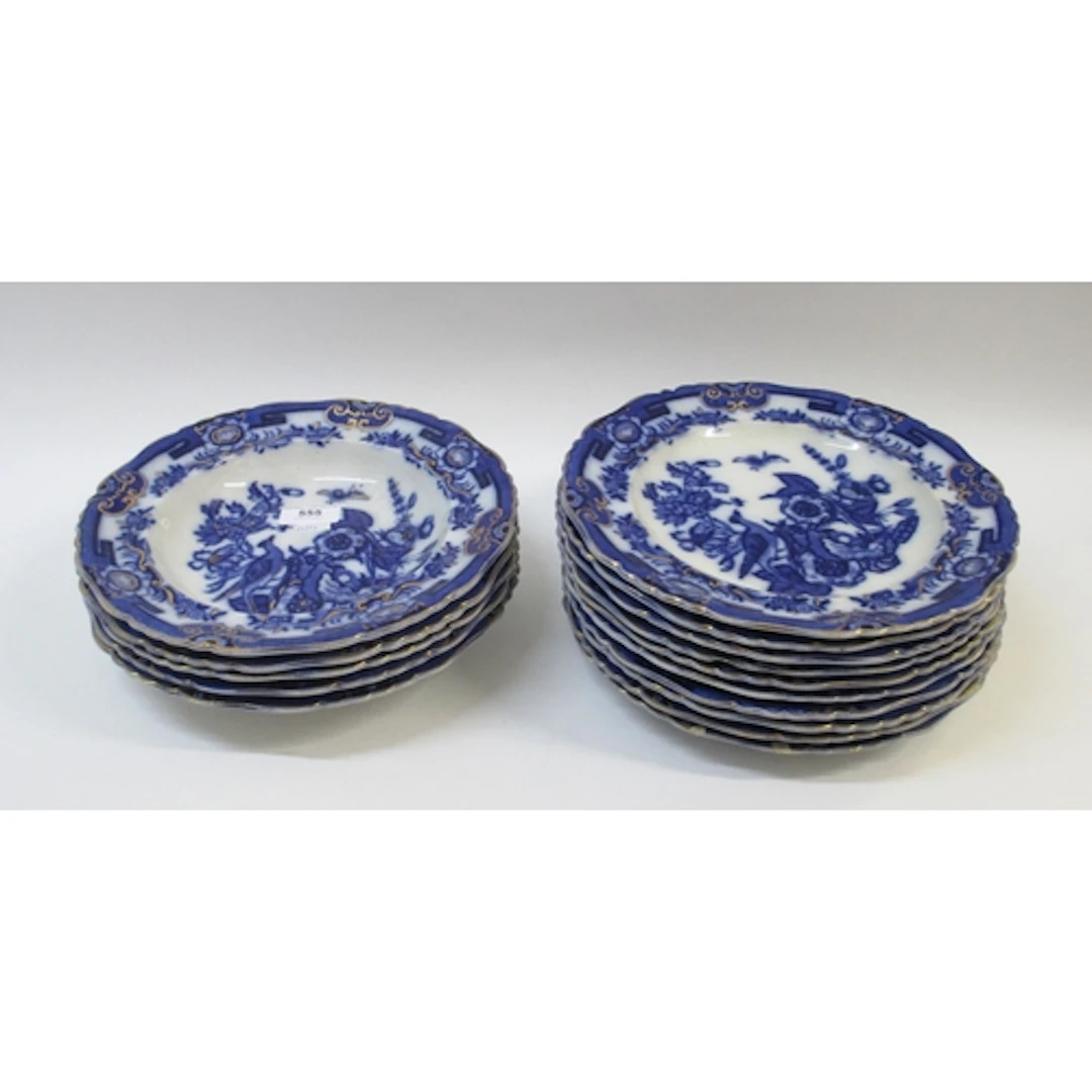 Set of ten 19th Century Ashworths blue and white transfer pr...