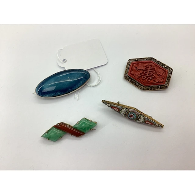 Kensington C&L Art Ware; A Glazed Oval Ceramic Brooch, colle...