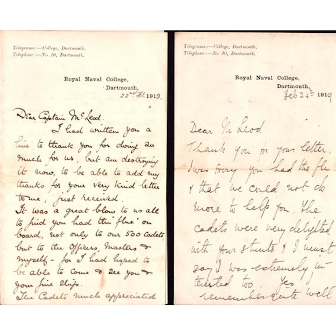 2 x 1919 Royal Naval College, Dartmouth hand written letters...