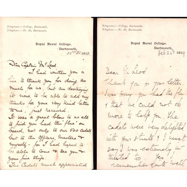 2 x 1919 Royal Naval College, Dartmouth hand written letters...
