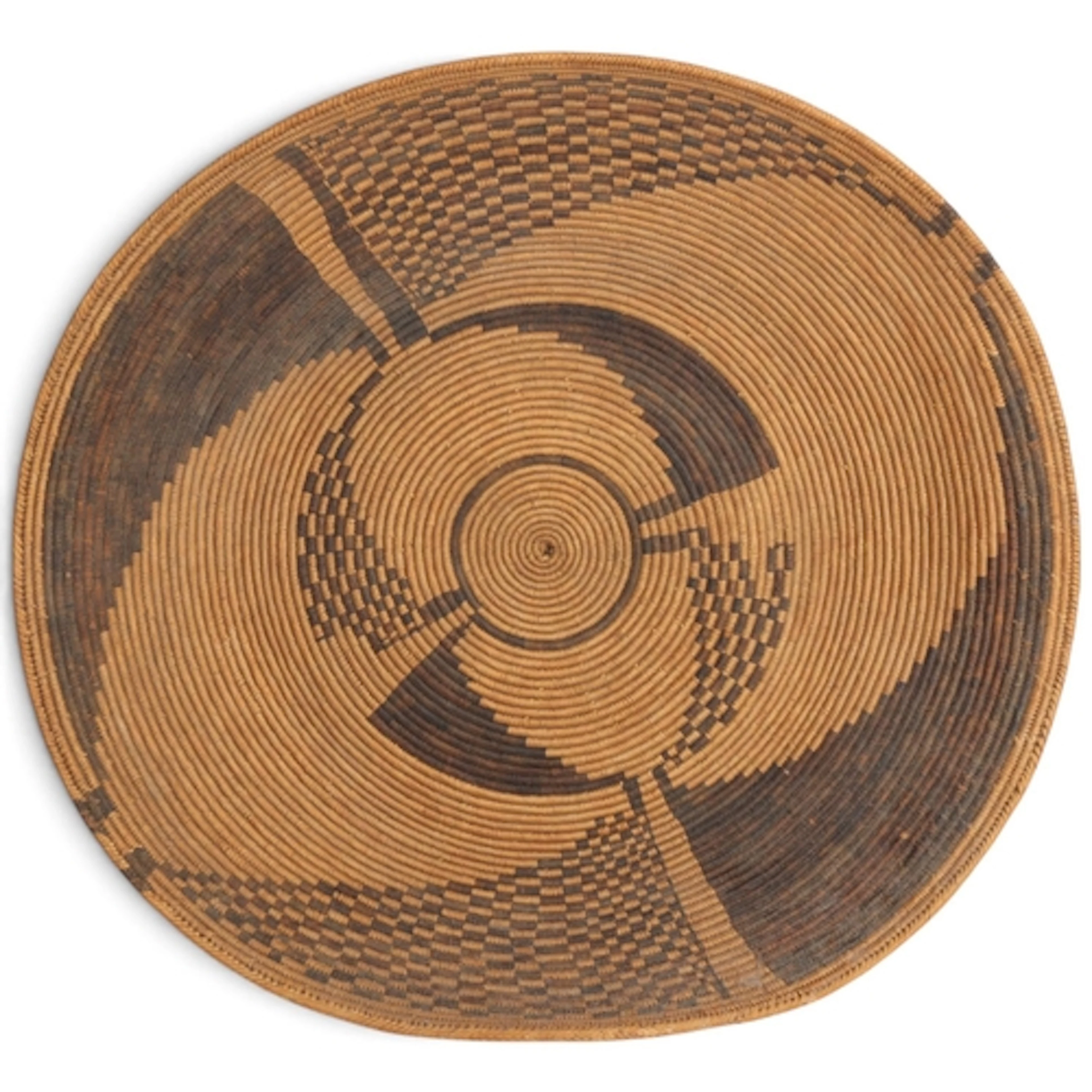 A Native American Apache basket, swirling concentric circle ...