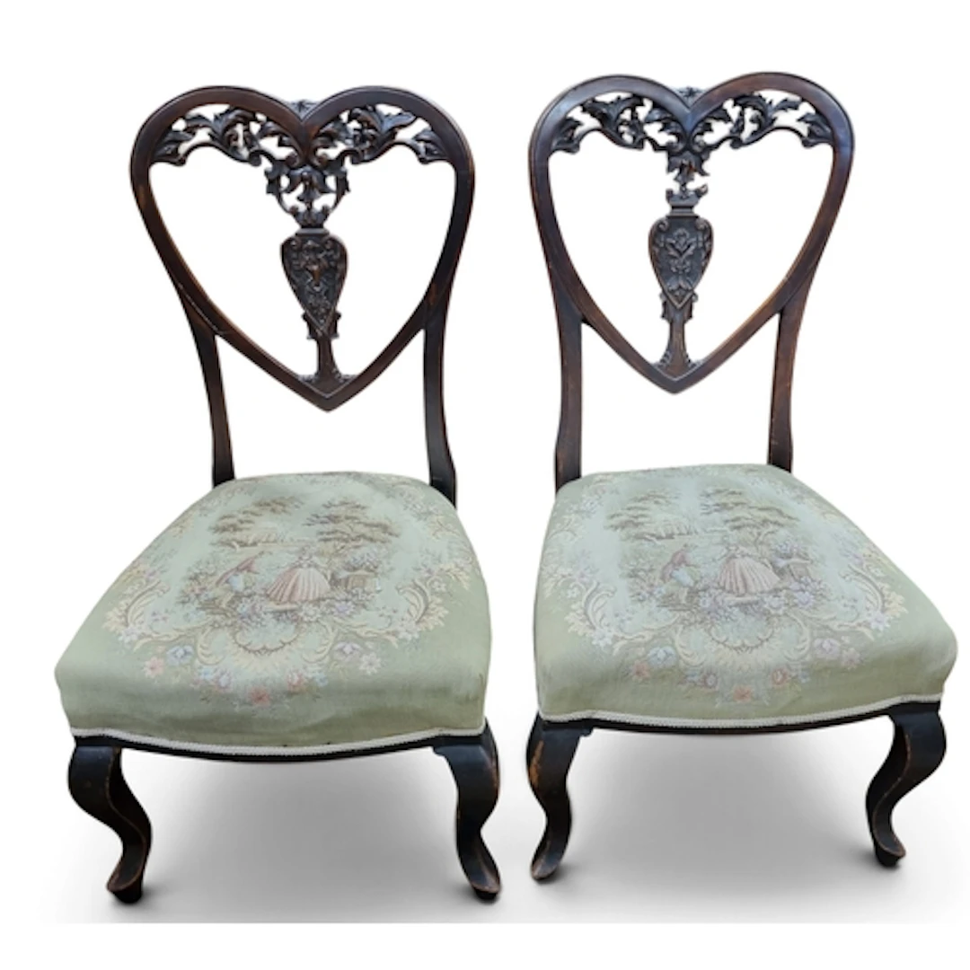 A lovely pair of Edwardian Mahogany Salon Chairs with tapest...