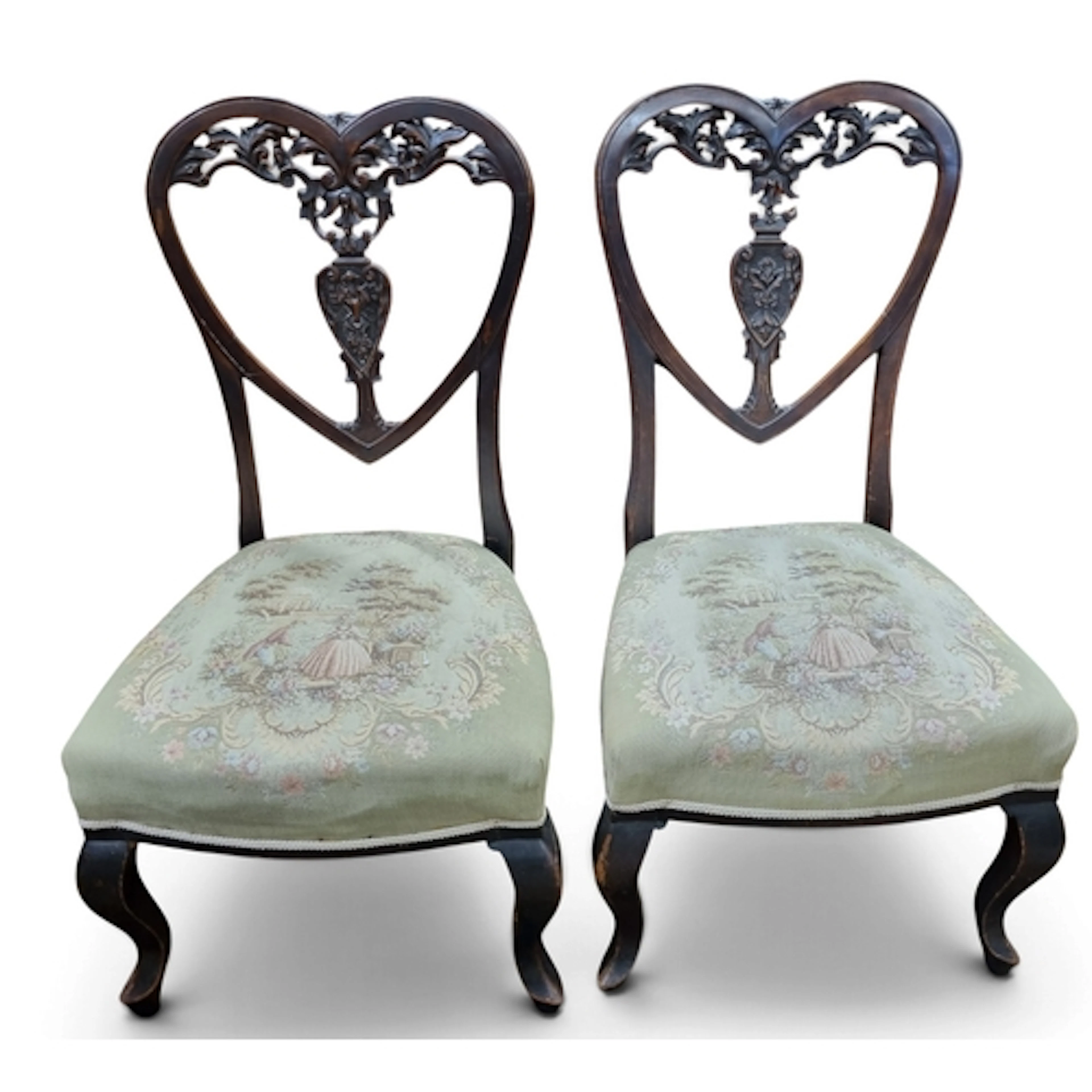 A lovely pair of Edwardian Mahogany Salon Chairs with tapest...