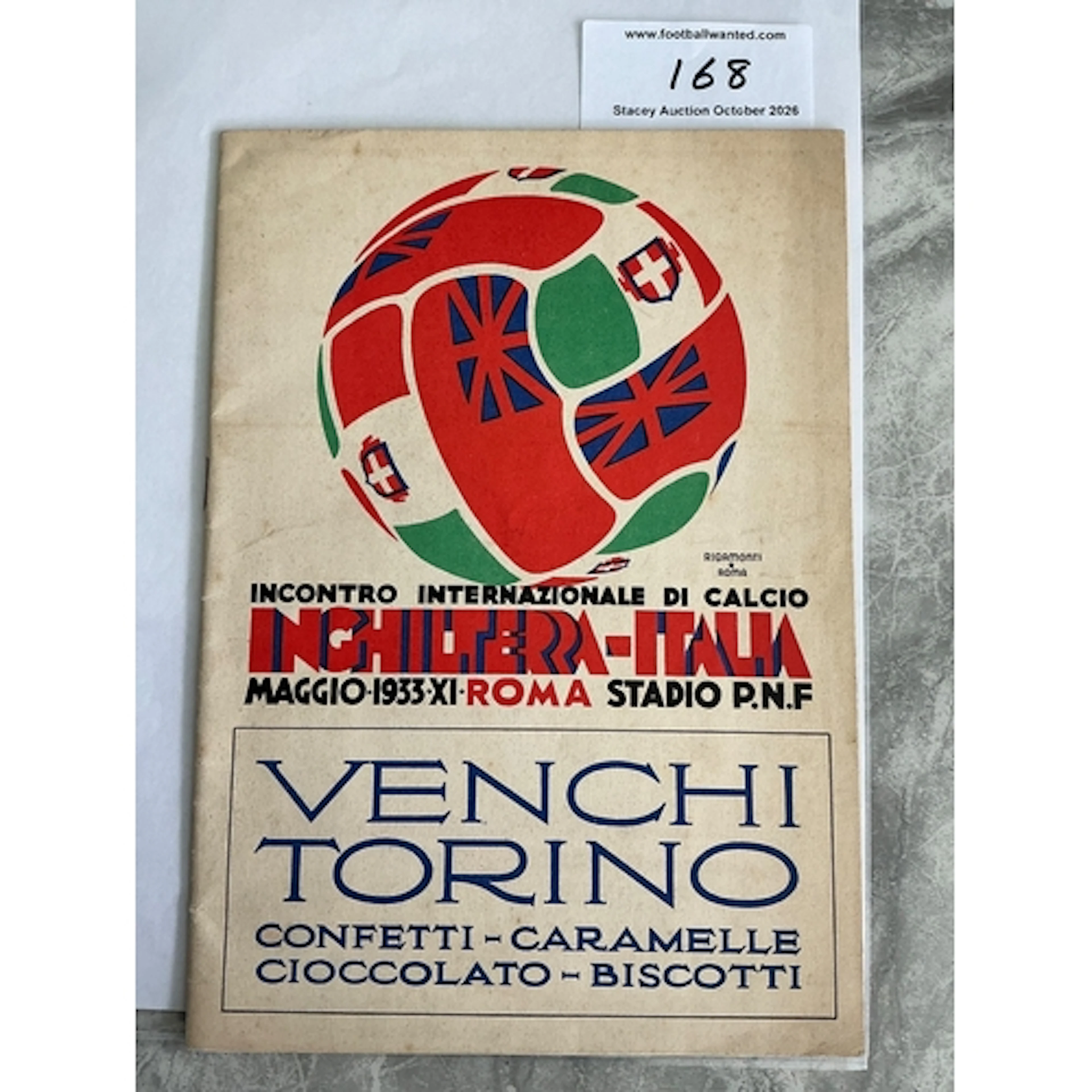 1933 Italy v England Football Programme: This was Cliff Bast...
