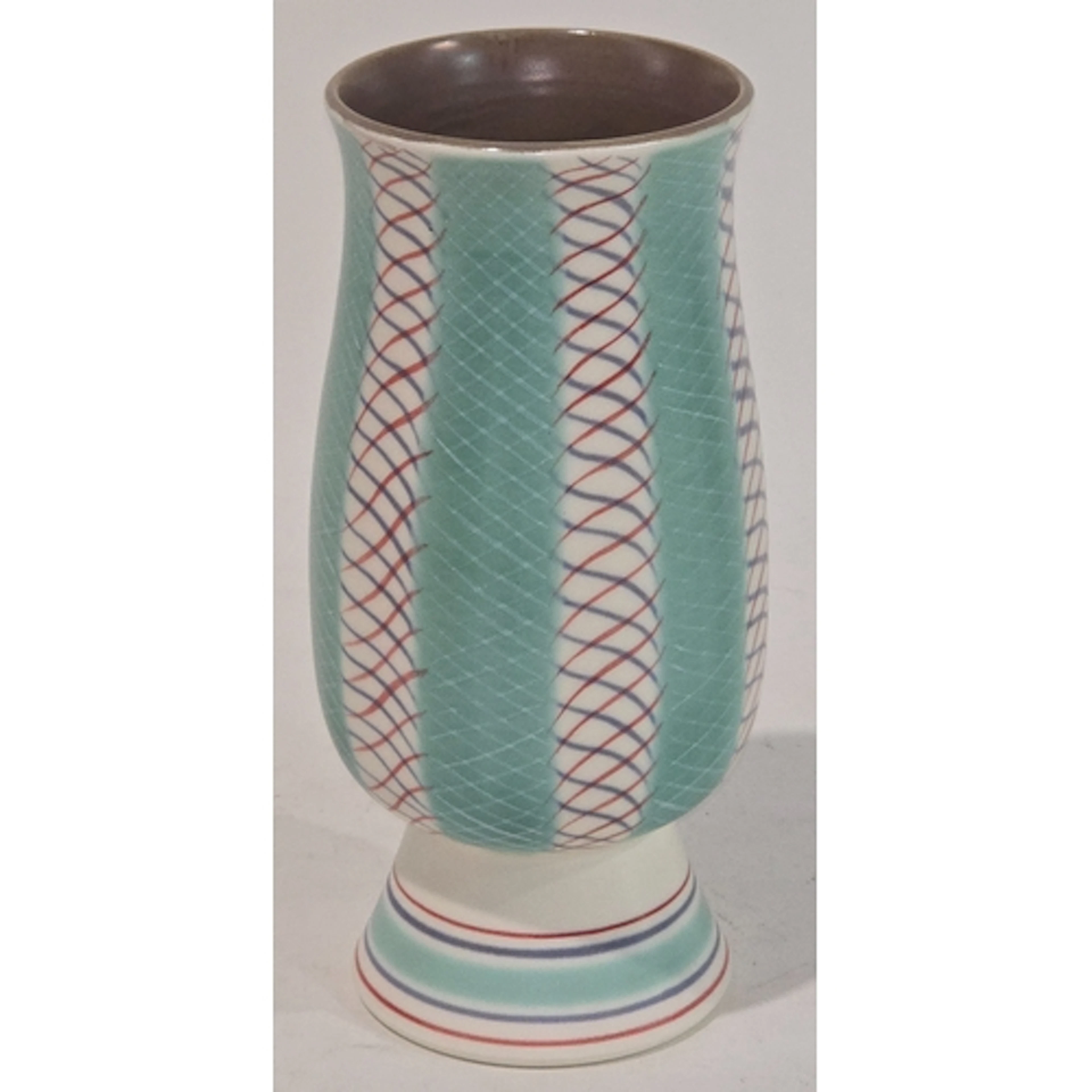 Poole Pottery PKT pattern Freeform footed vase 7.5" high.