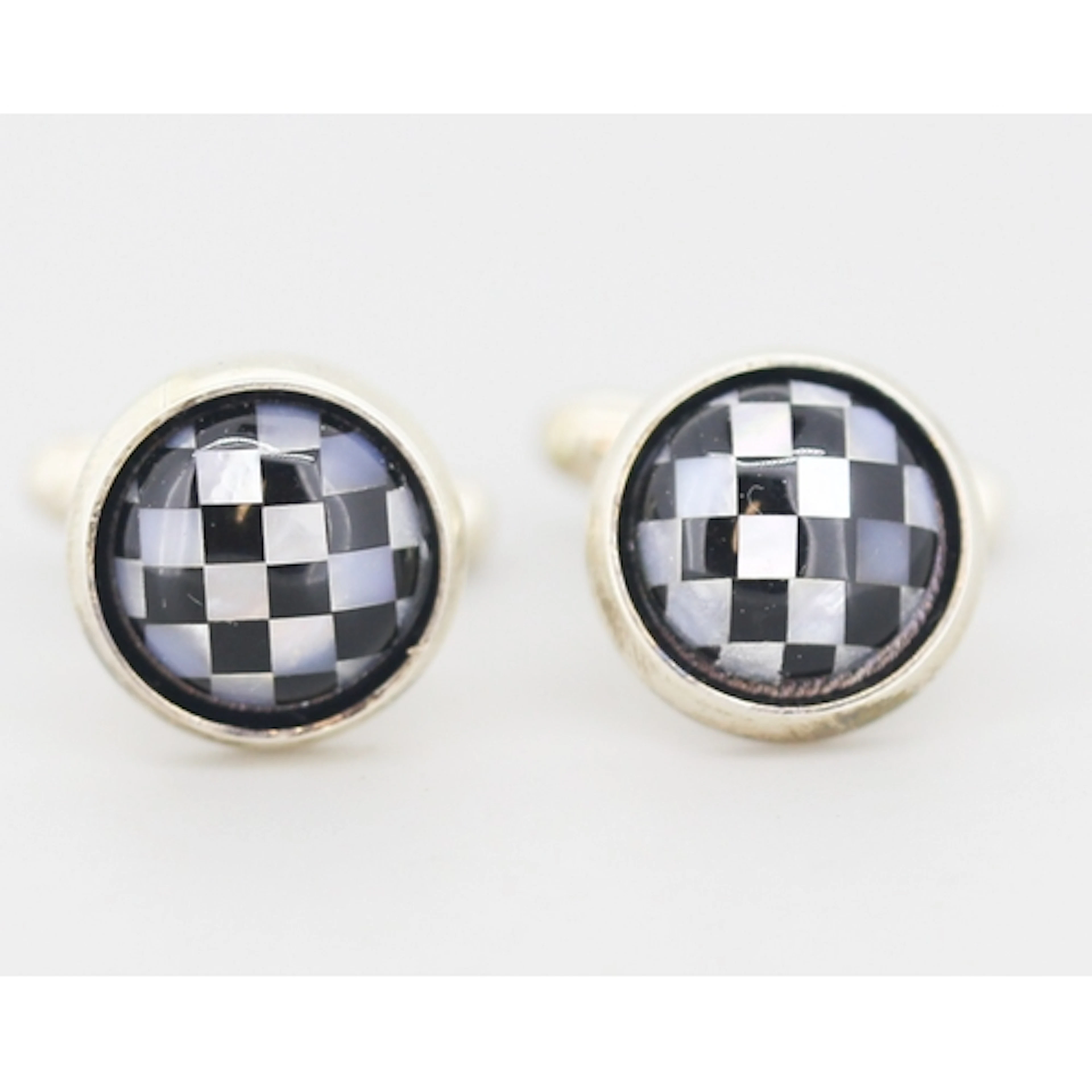 Pair of Onyx and Mother of Pearl Set Checkerboard Motif Cuff...