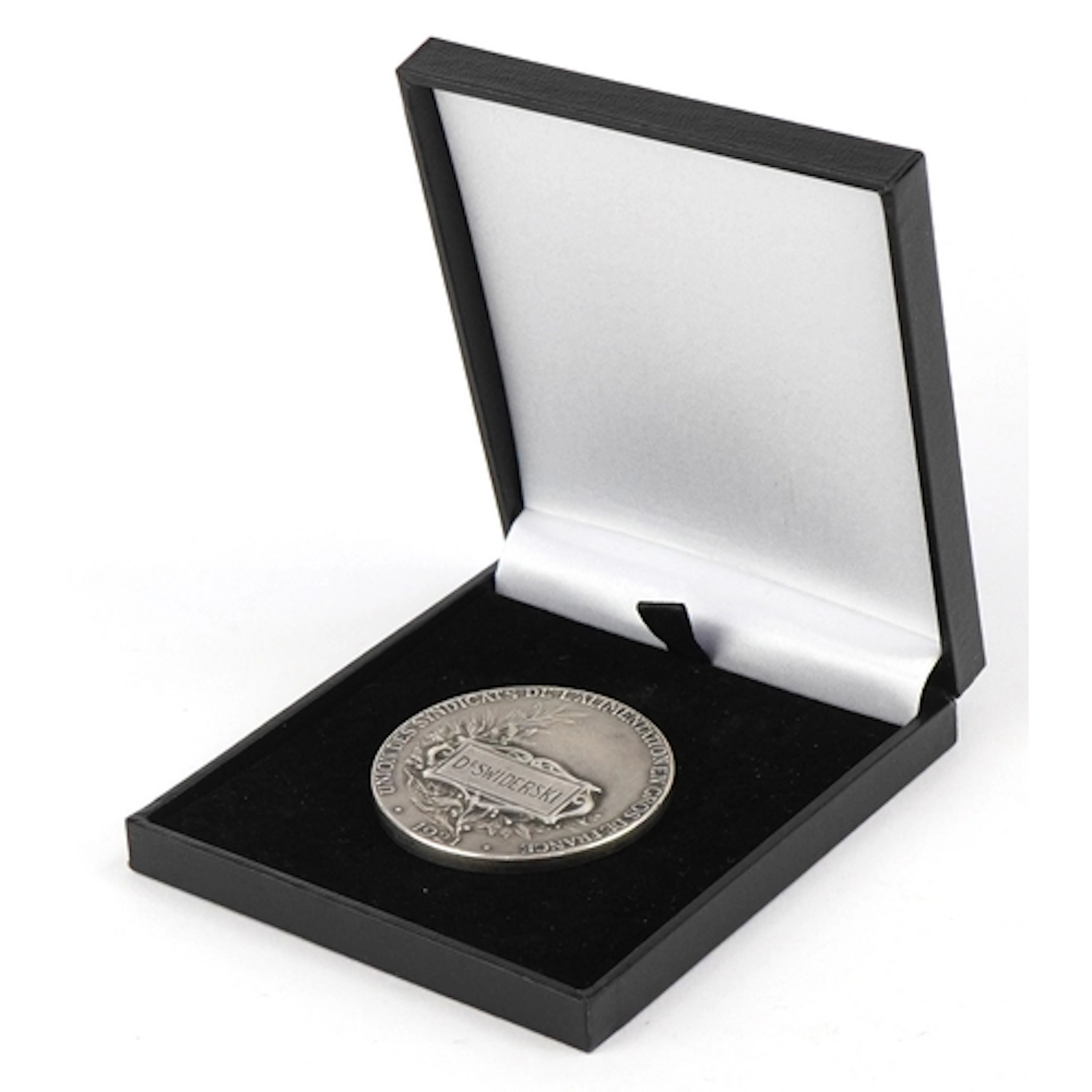 Early 1900s French silver plated bronze medal by Felix Rasum...