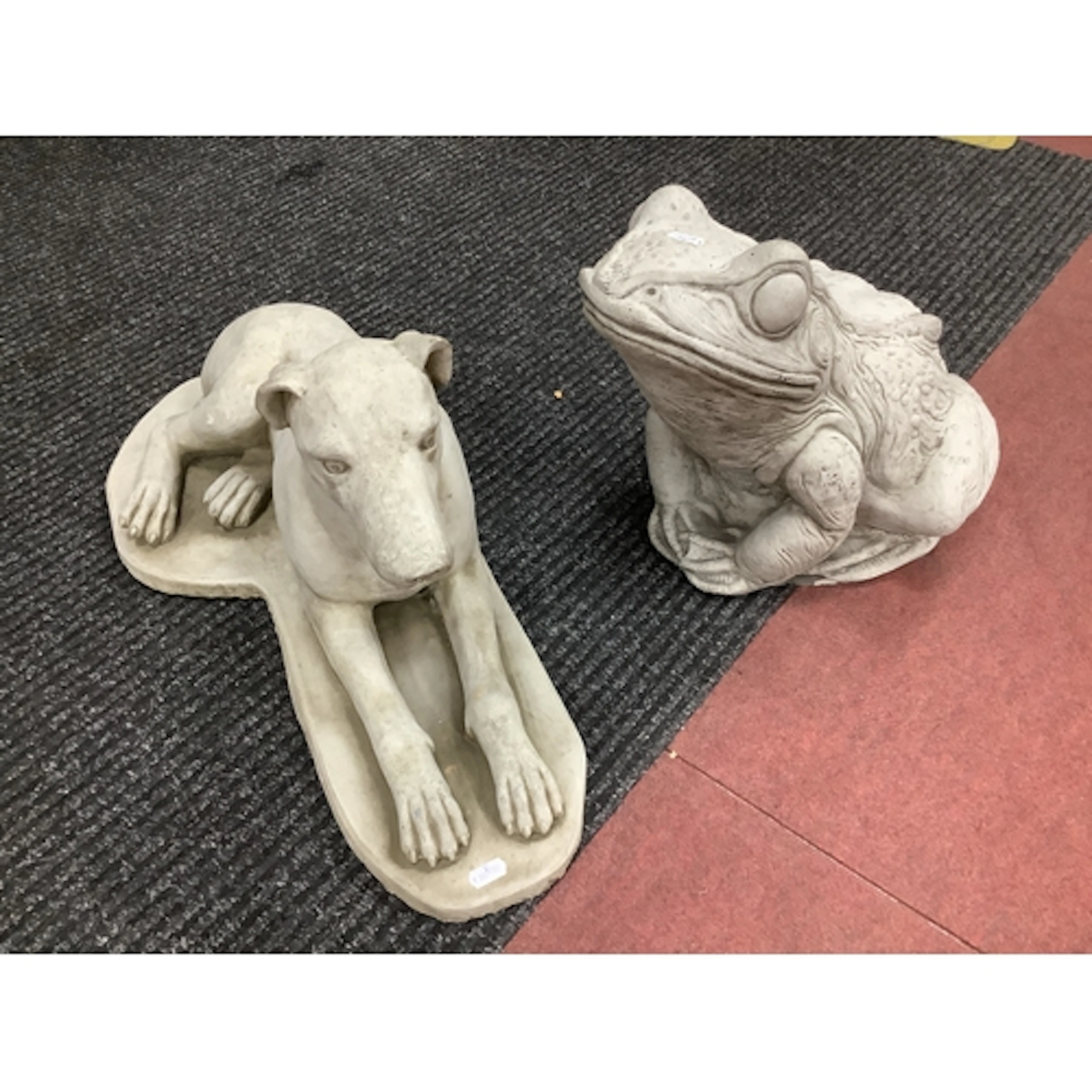 Concrete Model of a Greyhound Dog, 62cm long, a similar frog...