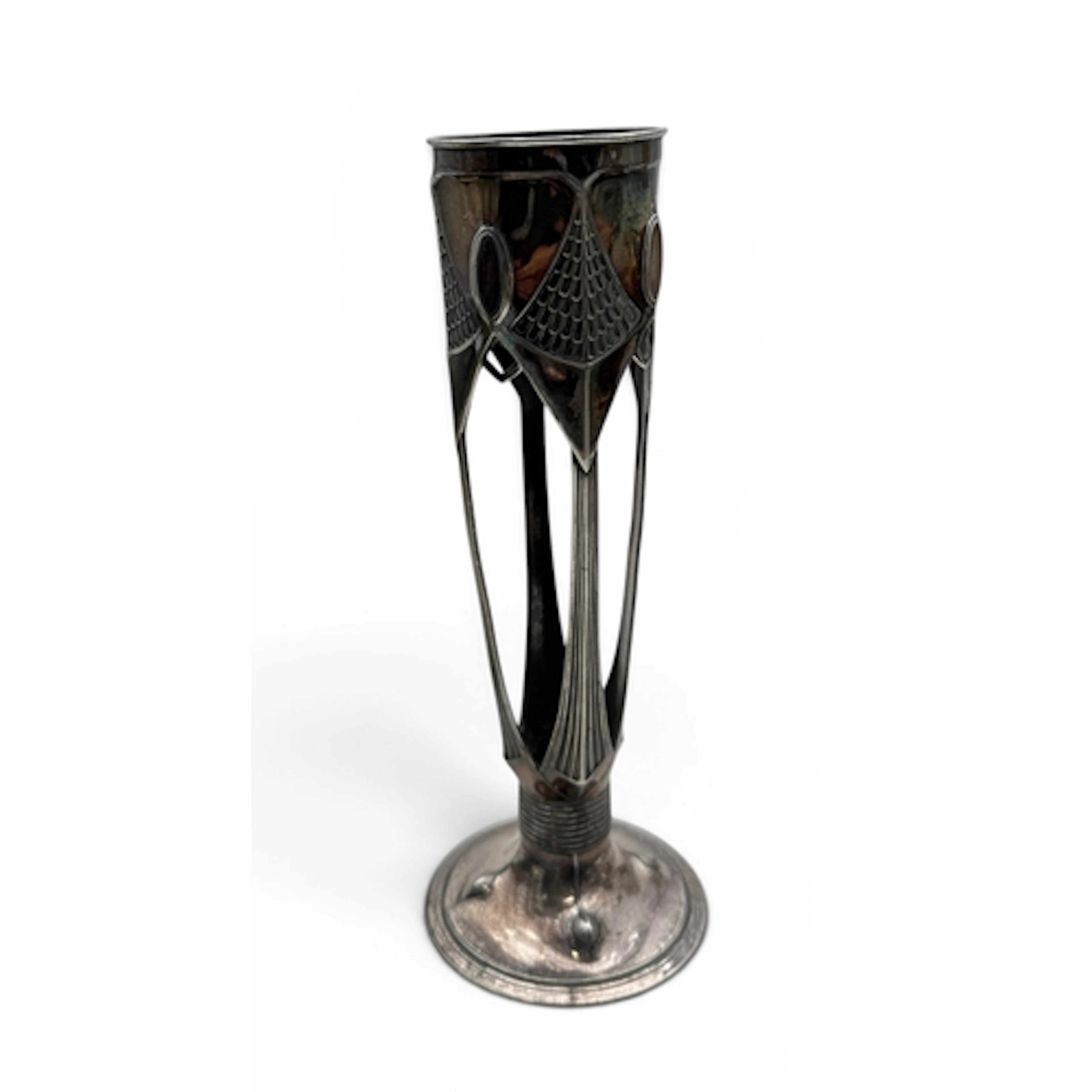 A GERMAN JUGENDSTIL PEWTER VASE, CIRCA 1900, POSSIBLY BY ORI...