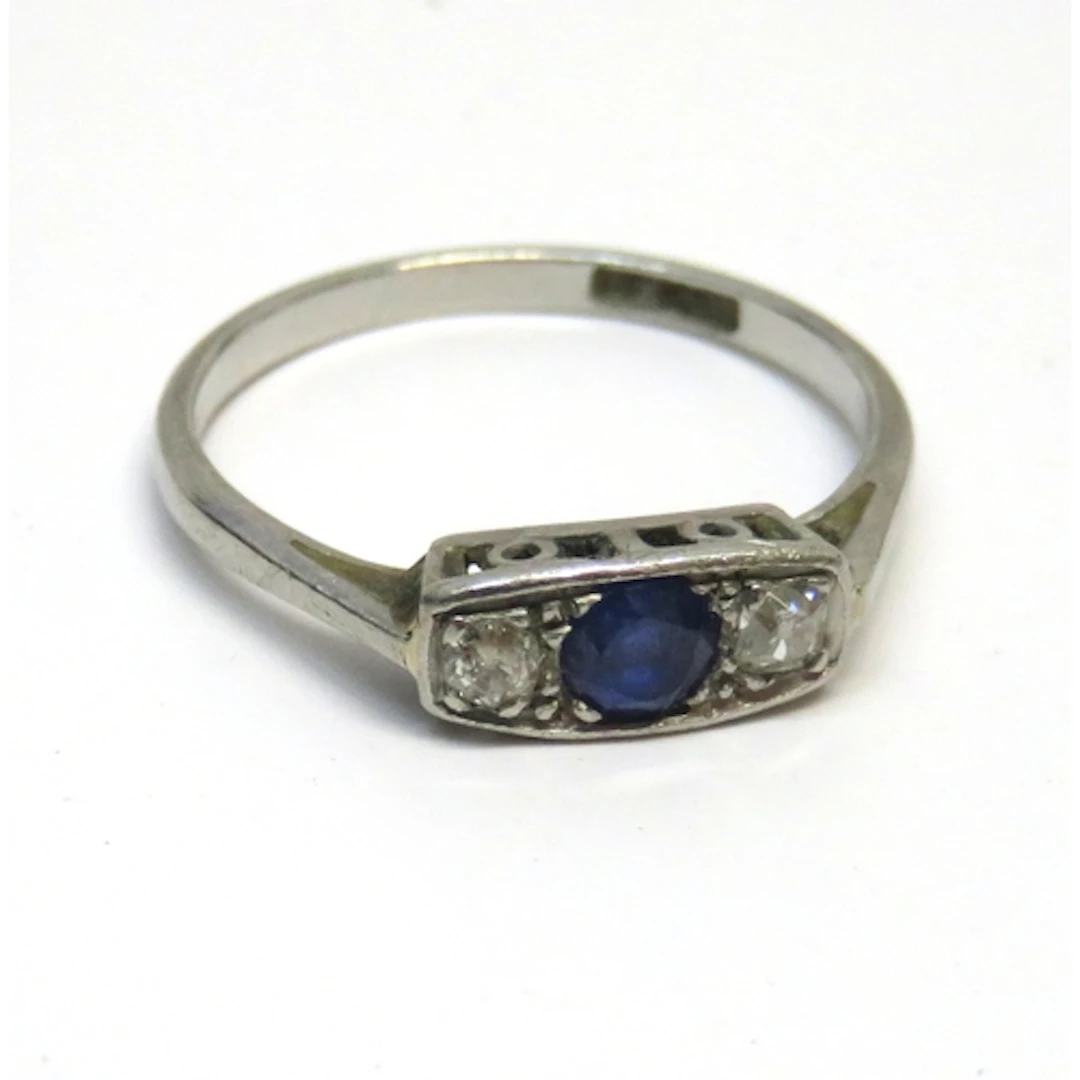Small Art Deco platinum sapphire and diamond set three stone...