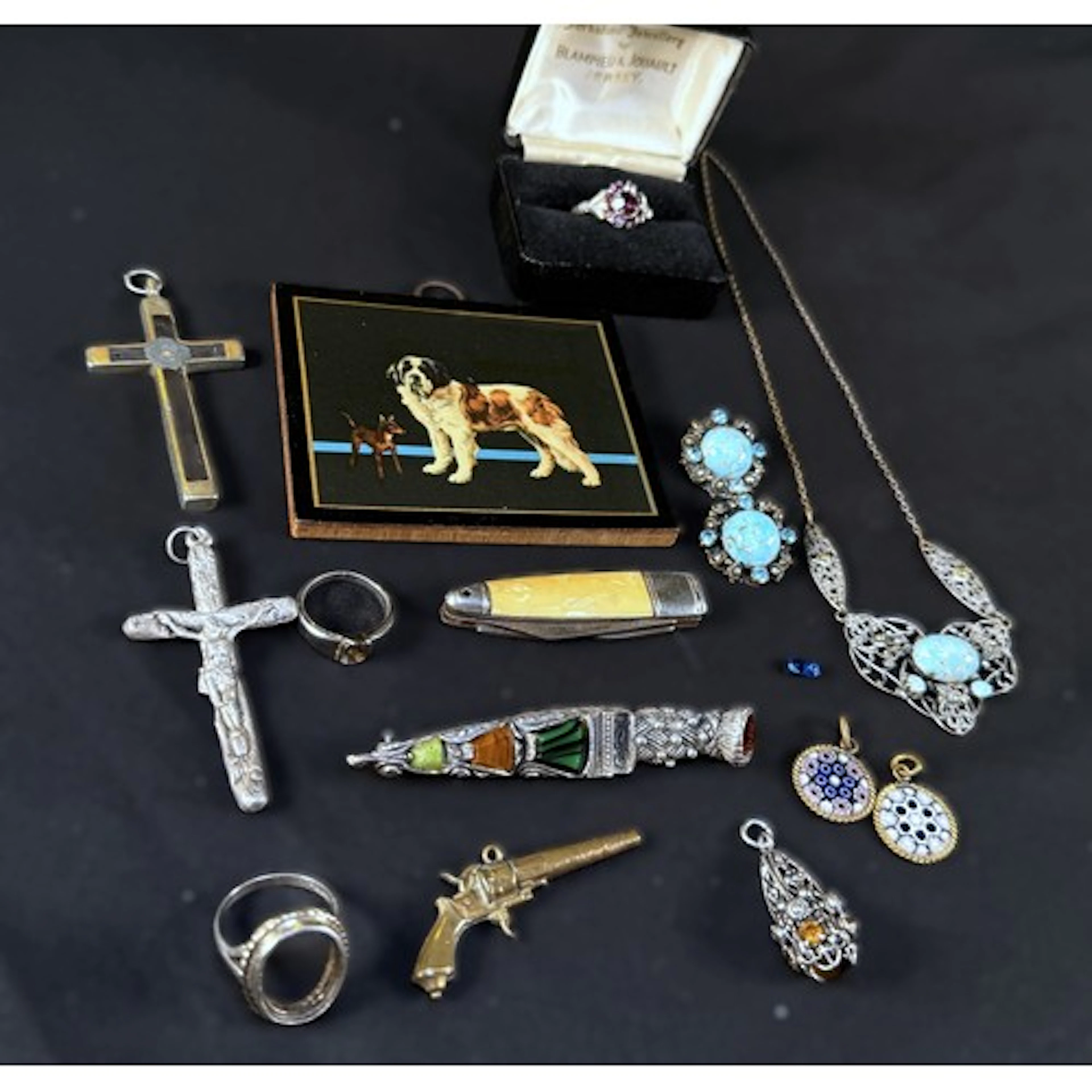 A selection of vintage costume jewellery inc. crucifix, a ha...