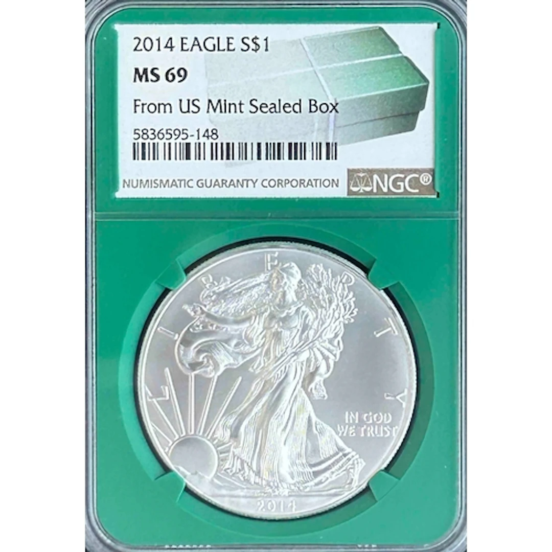 2014 USA $1 silver Eagle, from US Mint sealed box, slabbed a...