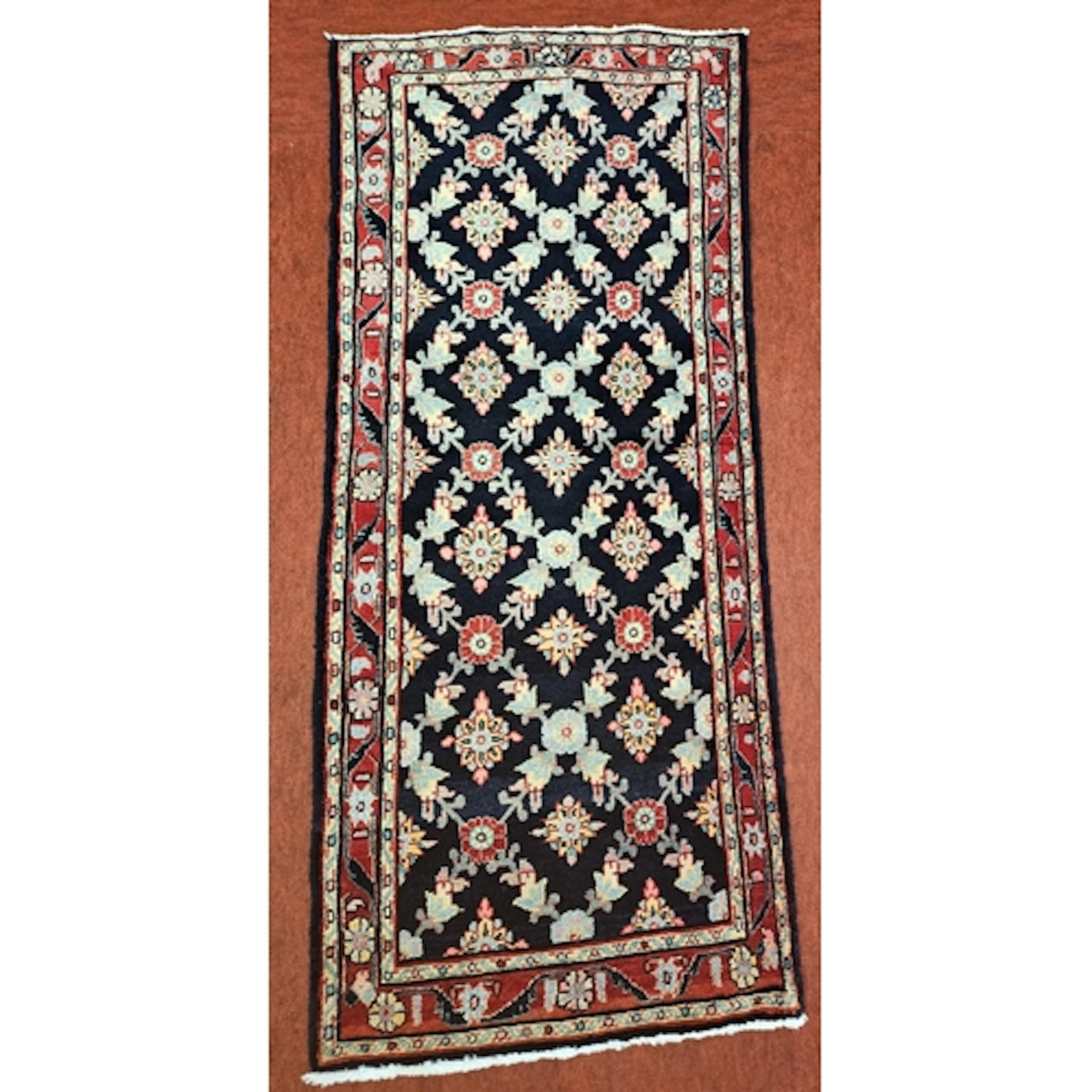 A deep Blue ground woven Persian village Rug with a bespoke ...