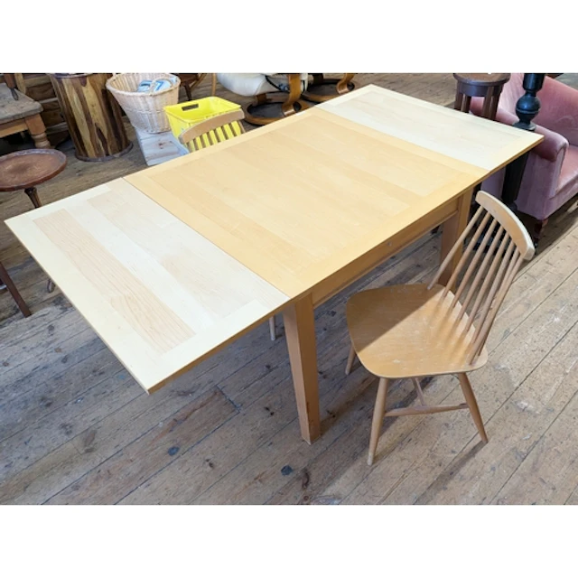 A modern light finished draw leaf dining table, 3' square to...