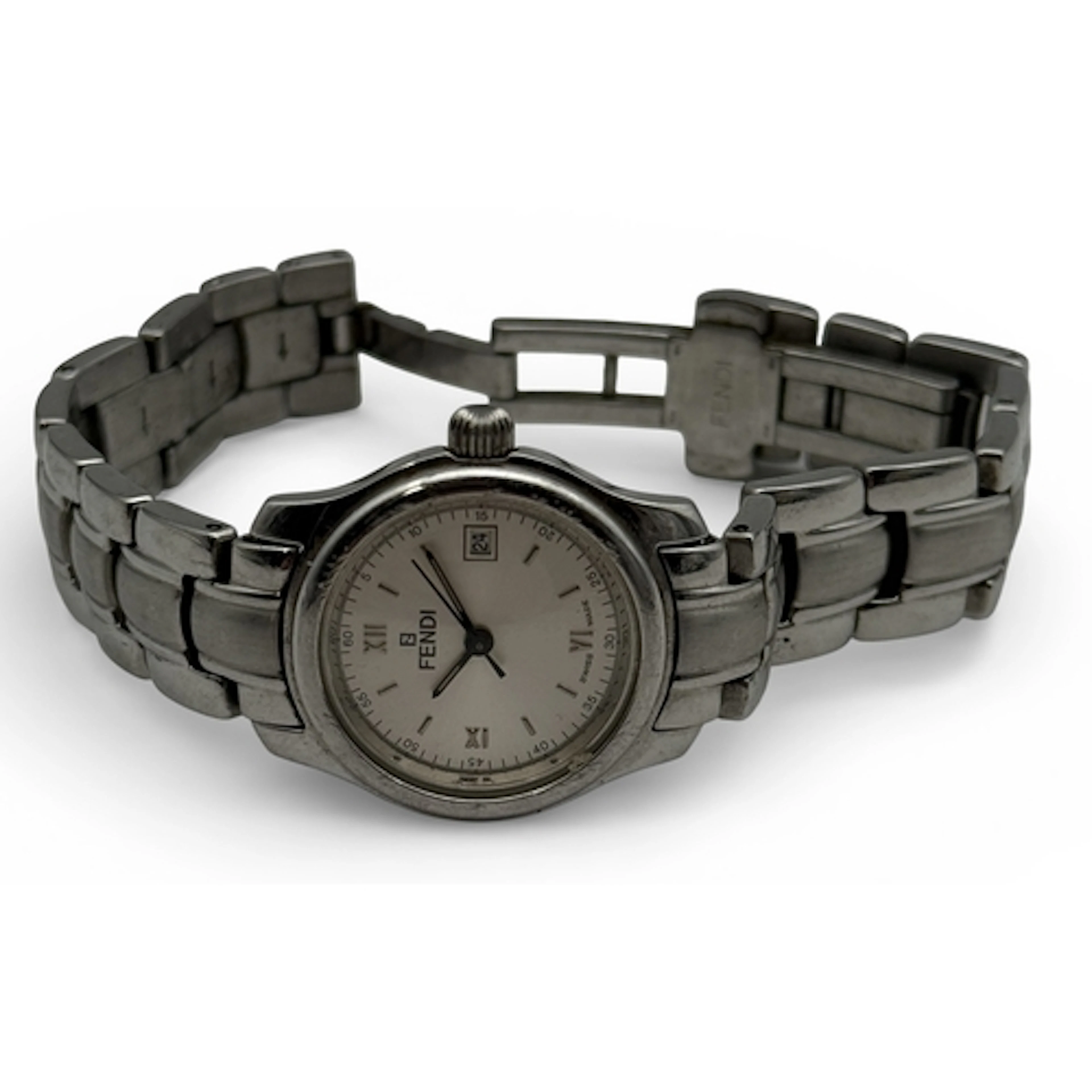 FENDI: A LADIES STAINLESS STEEL WRIST WATCH With articulated...