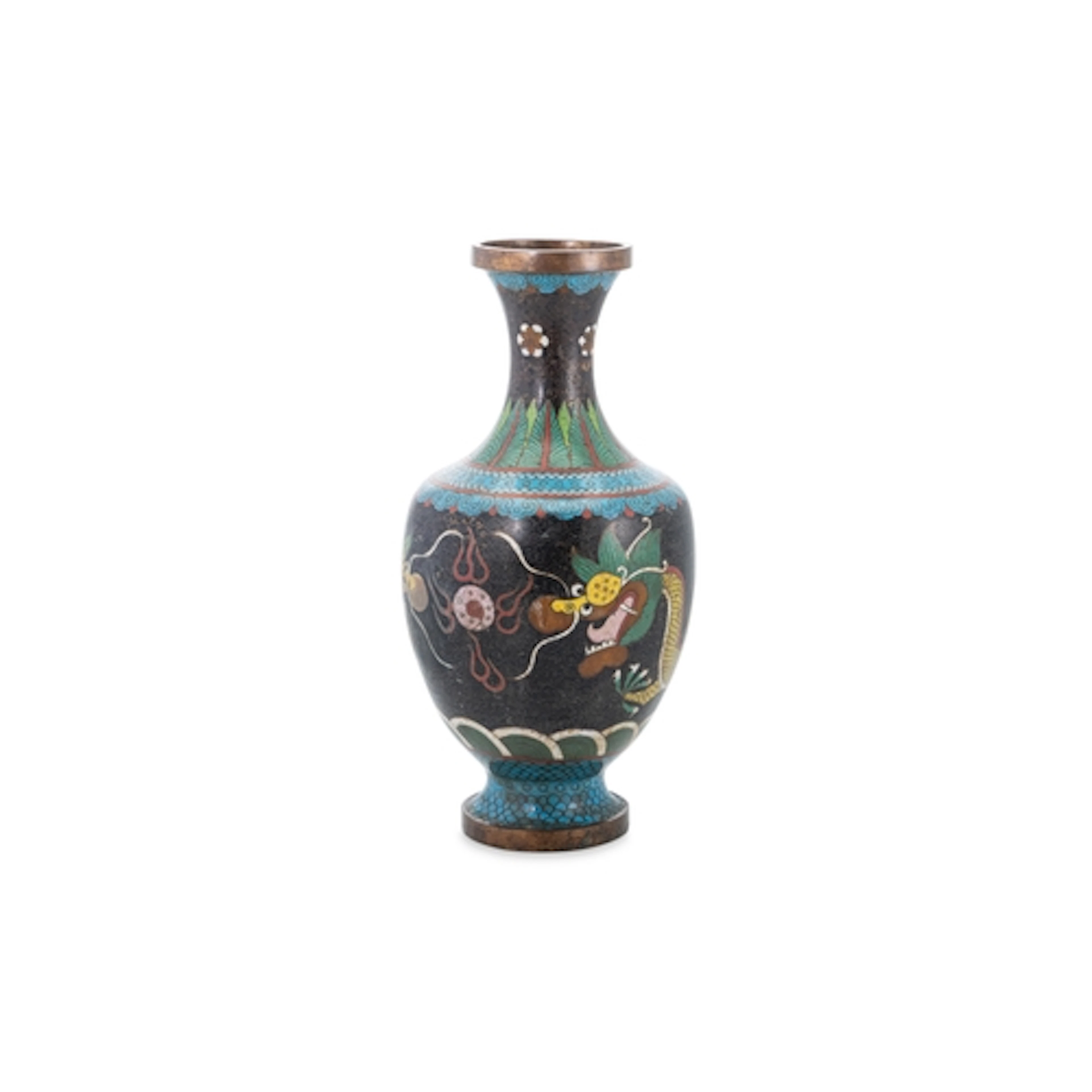 A CLOISONNÉ VASE, images of a Chinese dragon, 9" high
