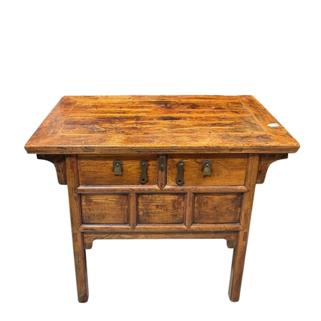 A CHINESE ELM TABLE 87cm x 107cm x 66cm