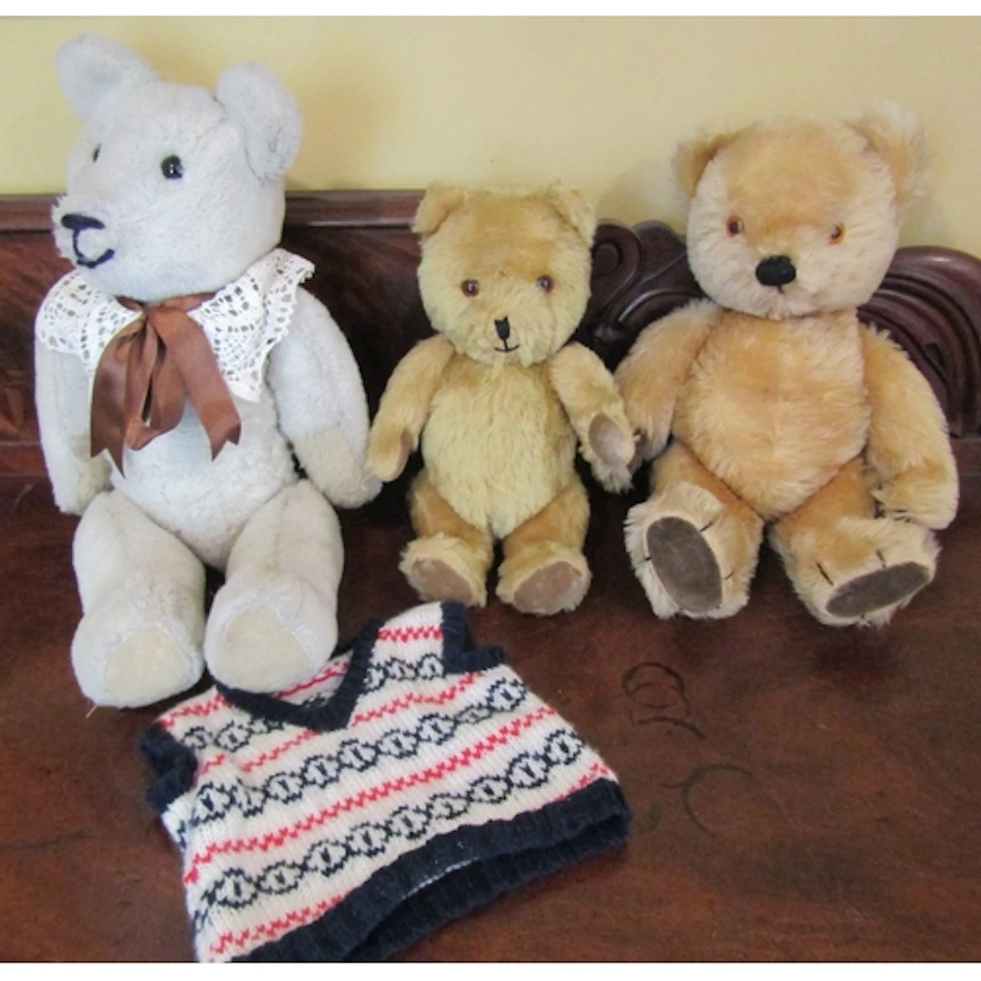 Three Vintage Teddy Bears Including Two Mohair Example