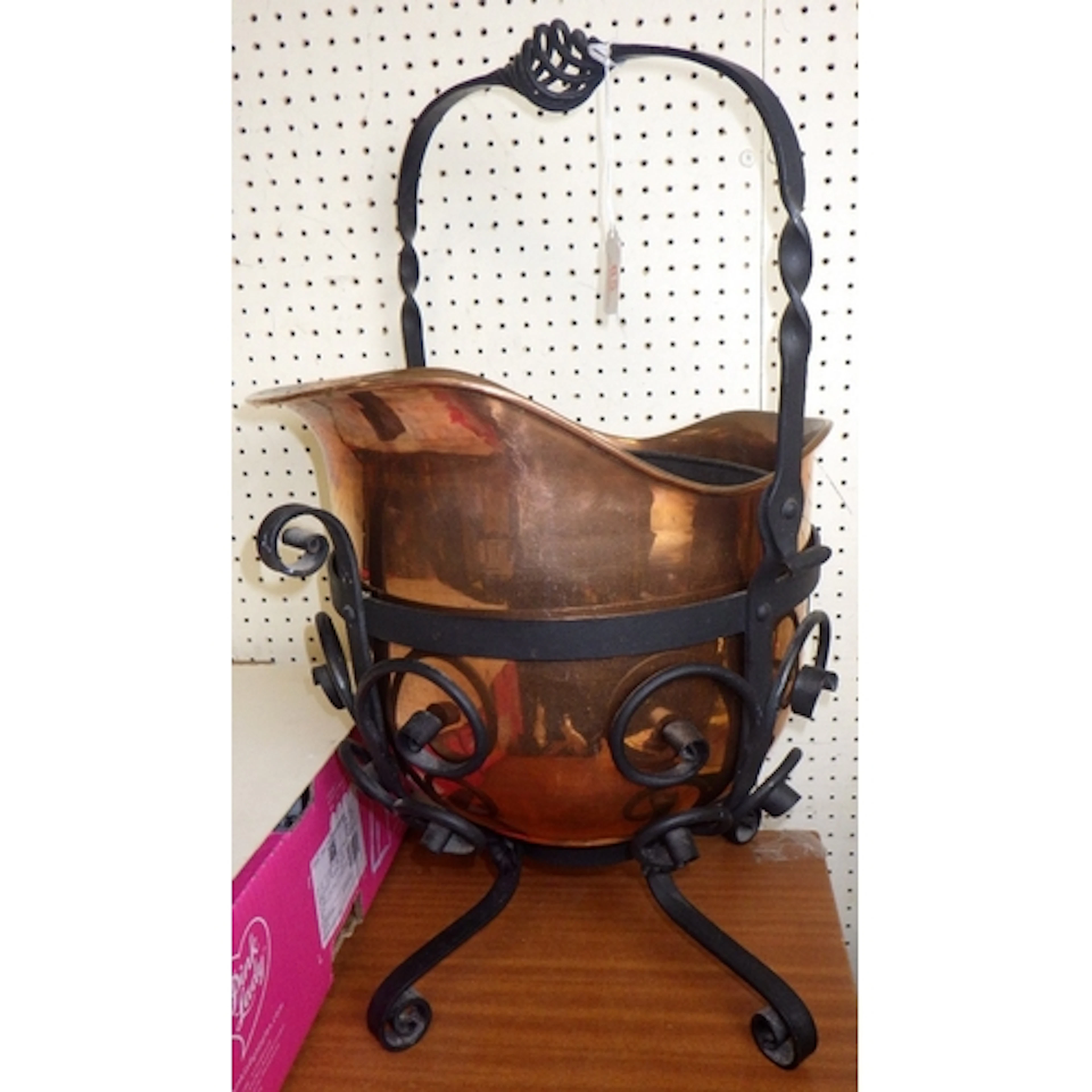 A Victorian wrought iron & copper coal bucket