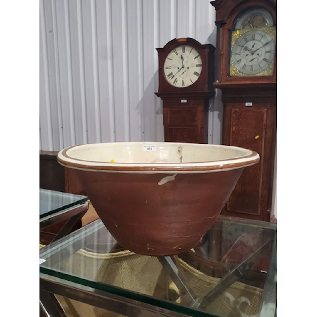 A glazed Dairy Bowl, 8" H 1ft 4" D, (R2).