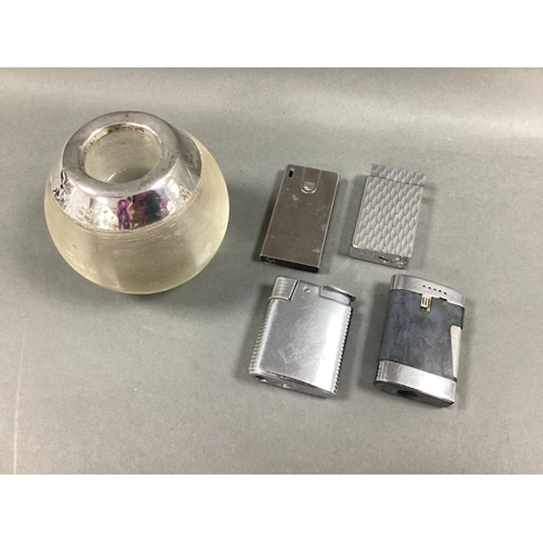 A Hallmarked Silver Mounted Spherical Glass Match Strike, (m...