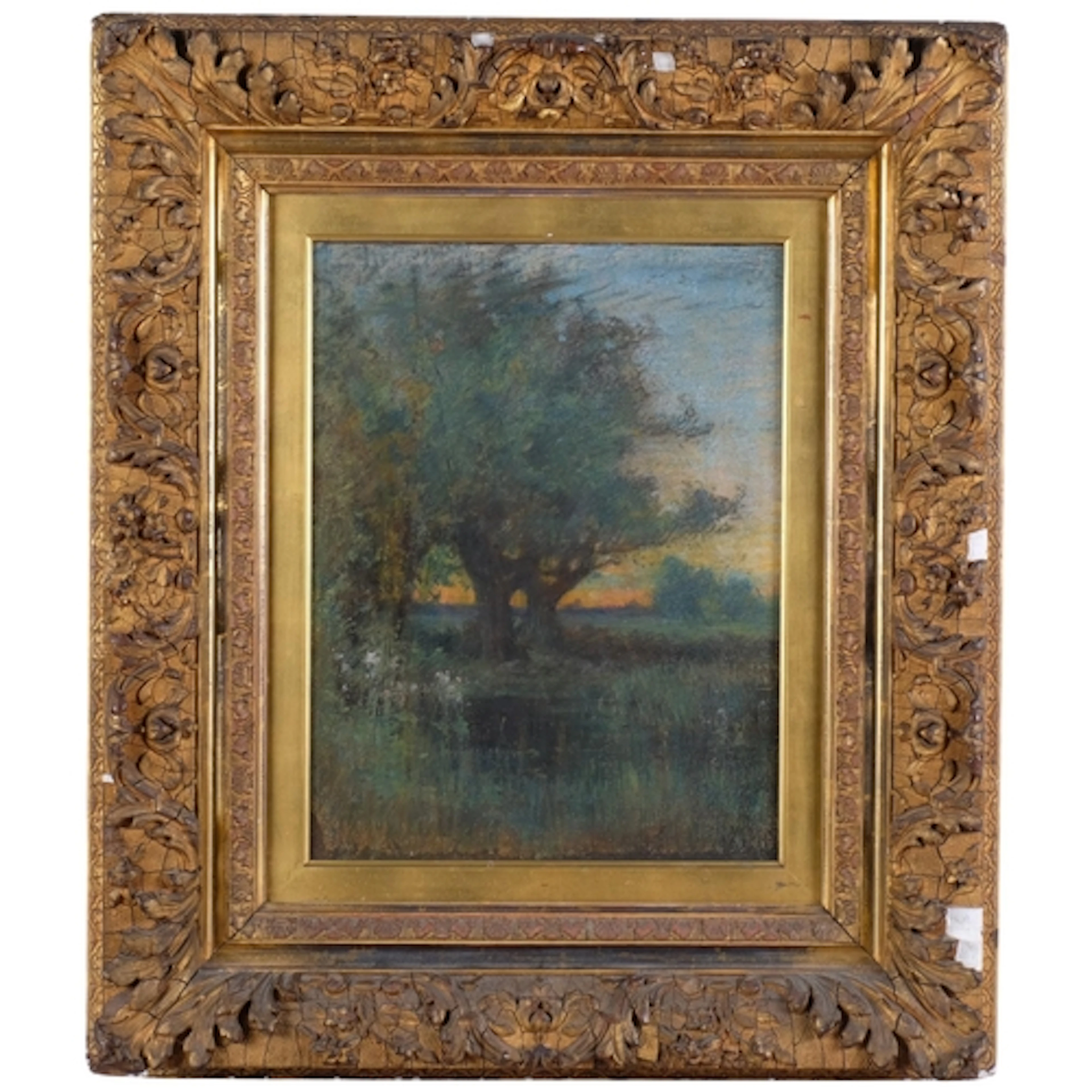 Circle of Camille Pissaro, impressionist woodland pool, colo...
