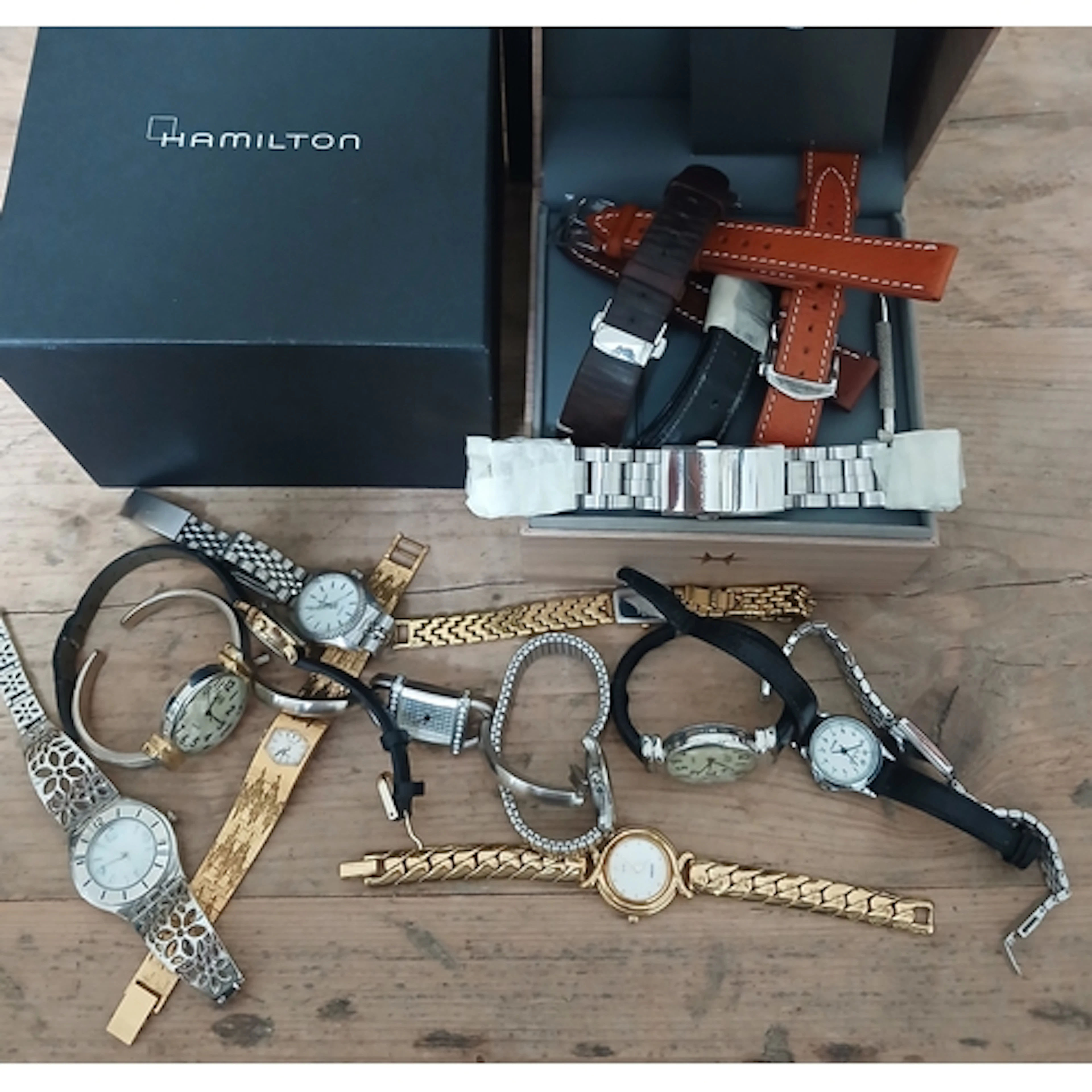 A Hamilton stainless steel watch strap and other aftermarket...