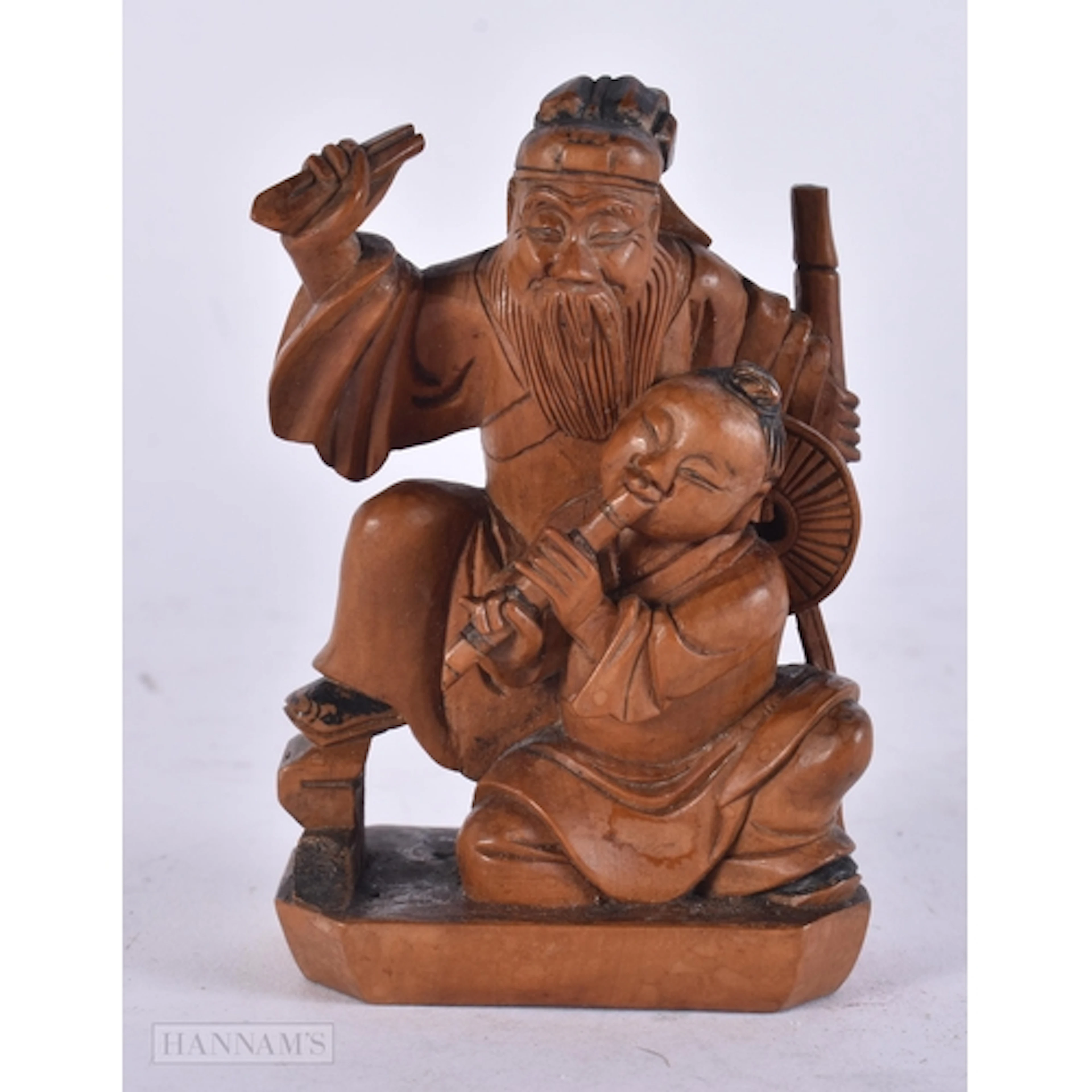 A CHINESE QING DYNASTY CARVED BOXWOOD FIGURE OF A MALE model...