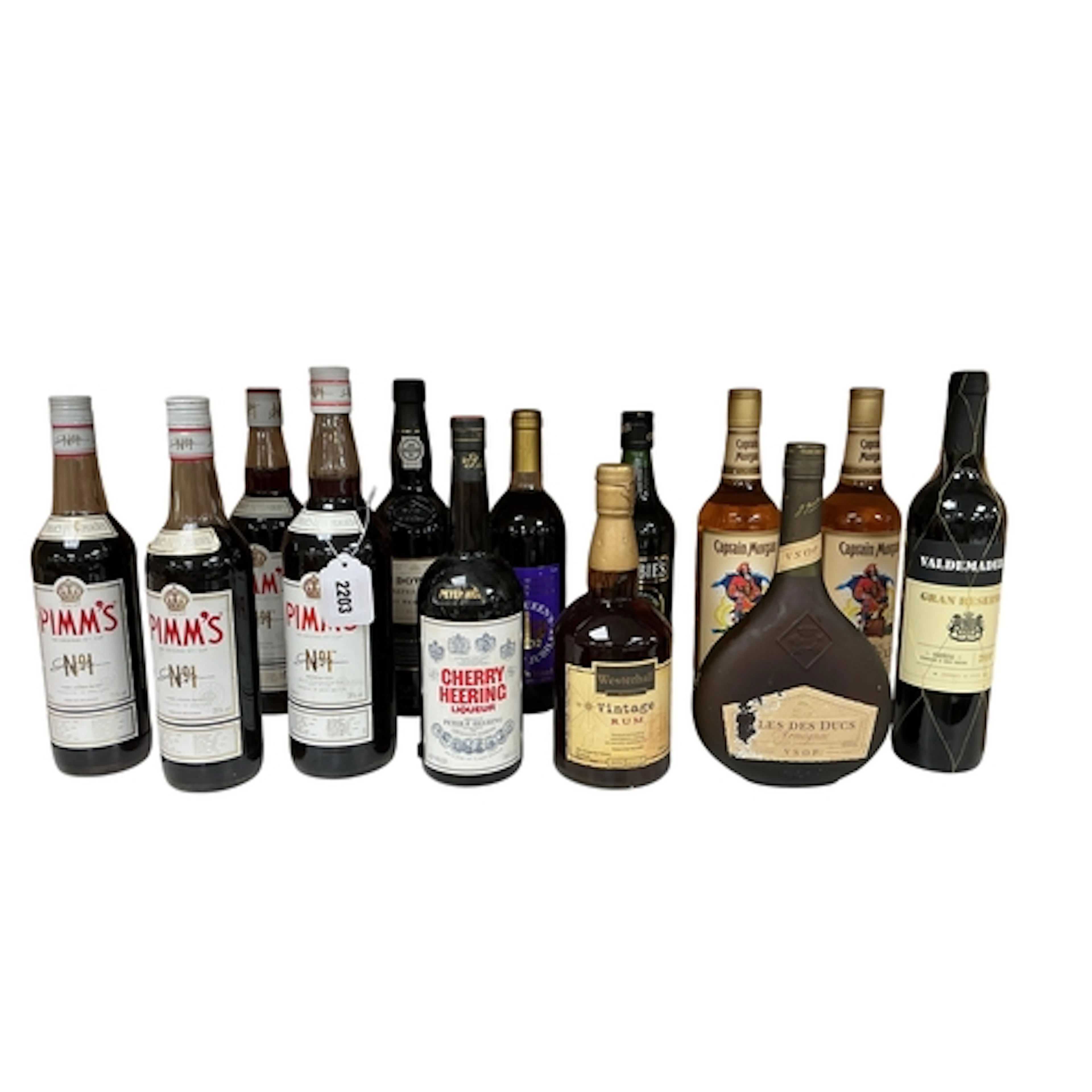 A Thirteen bottles of assorted spirits, port, wine and lique...